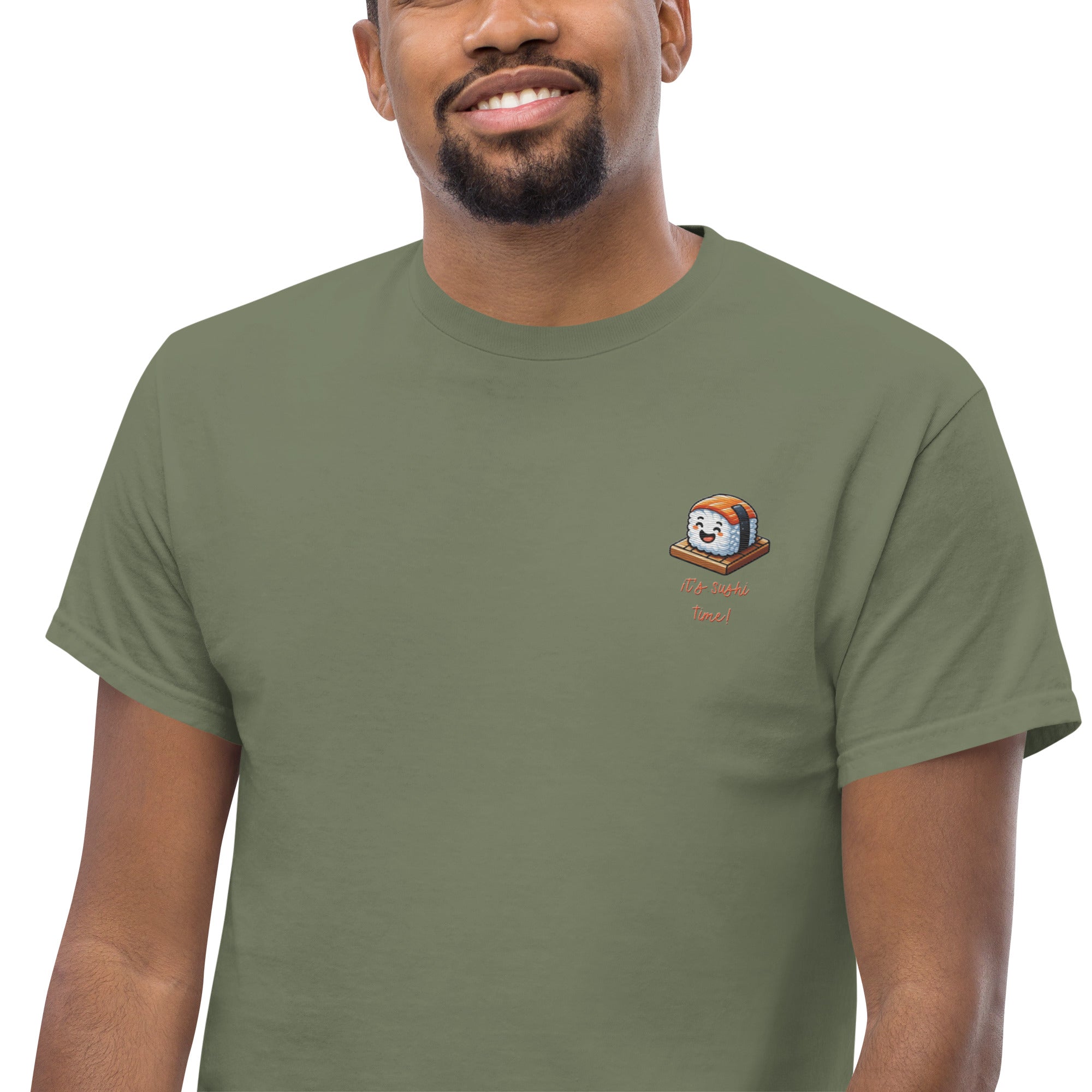 T-Shirt Unisex Ricamata 100% Cotone – Confortevole – Design It's Sushi Time-Biiply