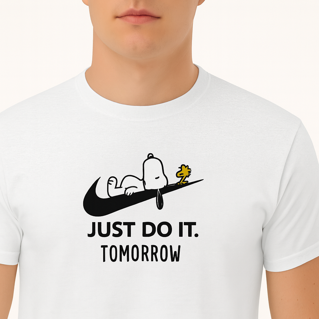 T-Shirt Unisex Ricamata 100% Cotone – Confortevole – Design Just Do It Tomorrow-Biiply