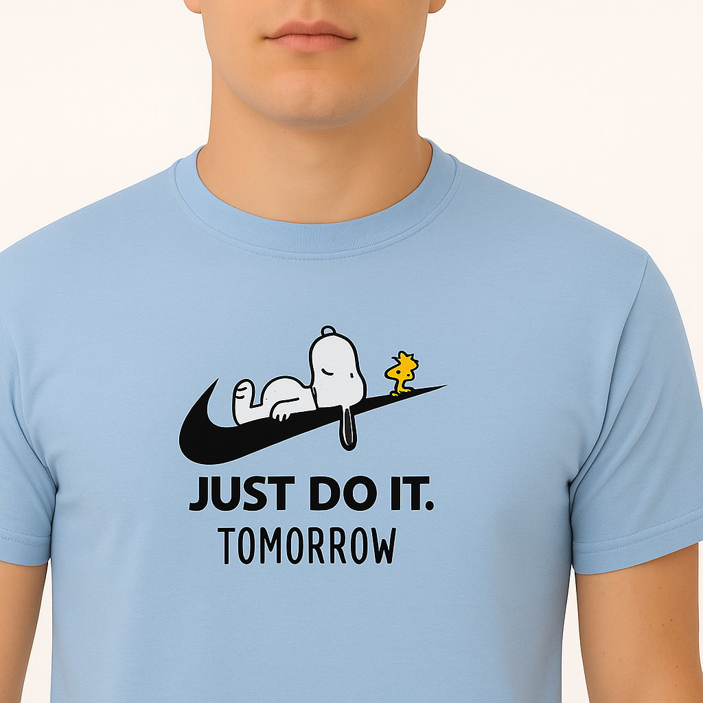 T-Shirt Unisex Ricamata 100% Cotone – Confortevole – Design Just Do It Tomorrow-Biiply