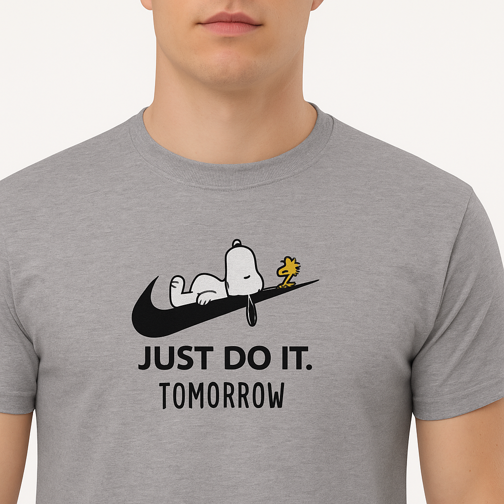 T-Shirt Unisex Ricamata 100% Cotone – Confortevole – Design Just Do It Tomorrow-Biiply