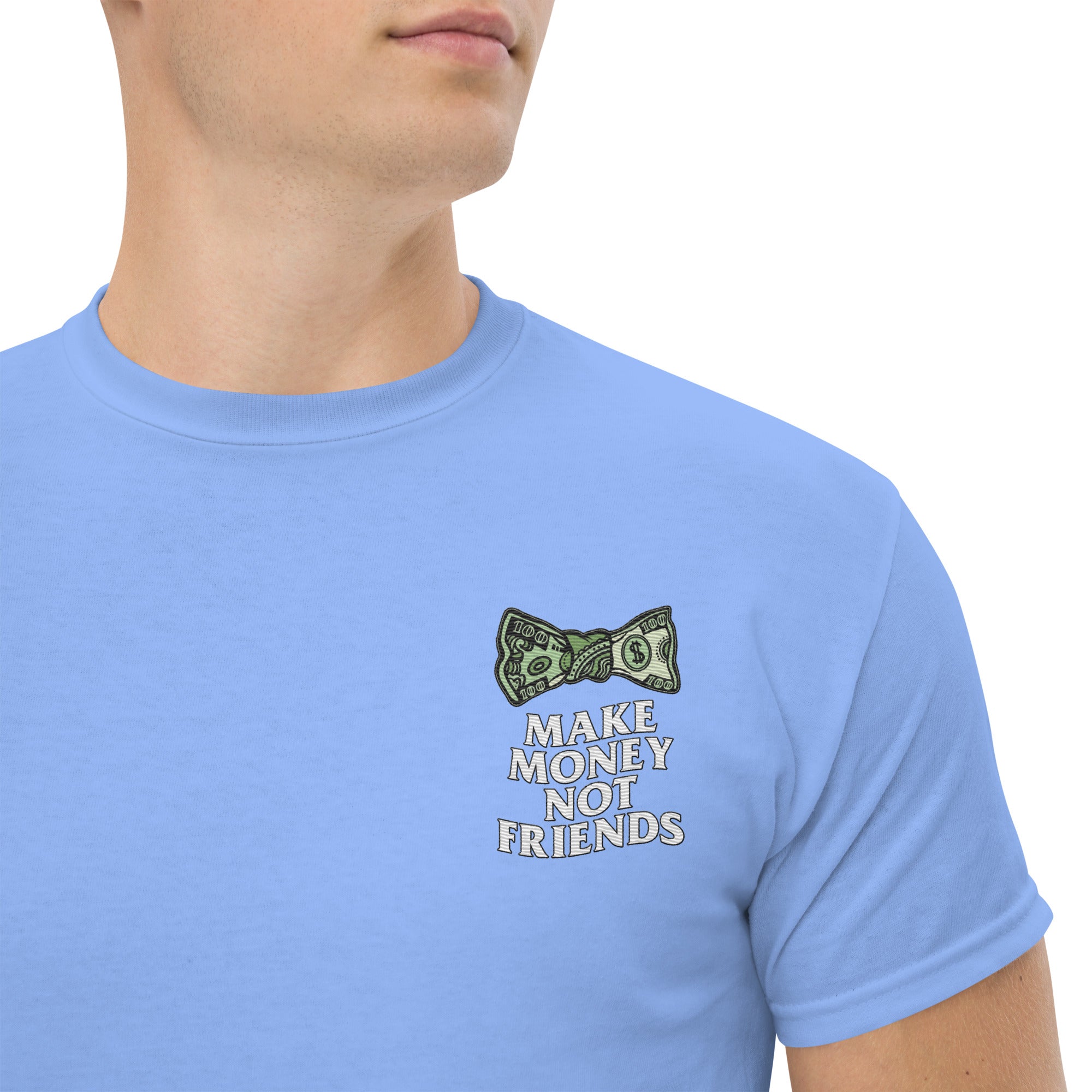 T-Shirt Unisex Ricamata 100% Cotone – Confortevole – Design Make Money Not Friends-Biiply