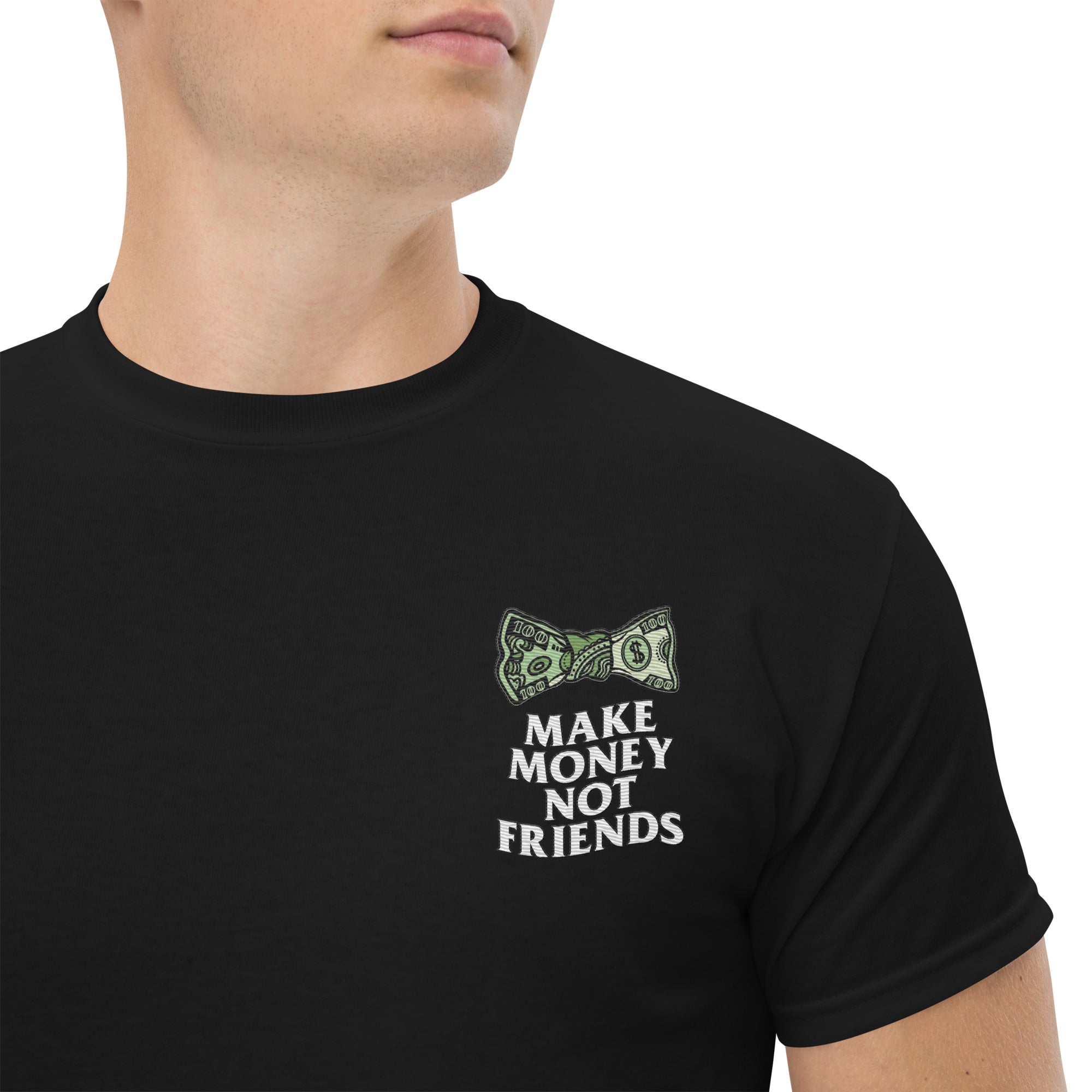 T-Shirt Unisex Ricamata 100% Cotone – Confortevole – Design Make Money Not Friends-Biiply