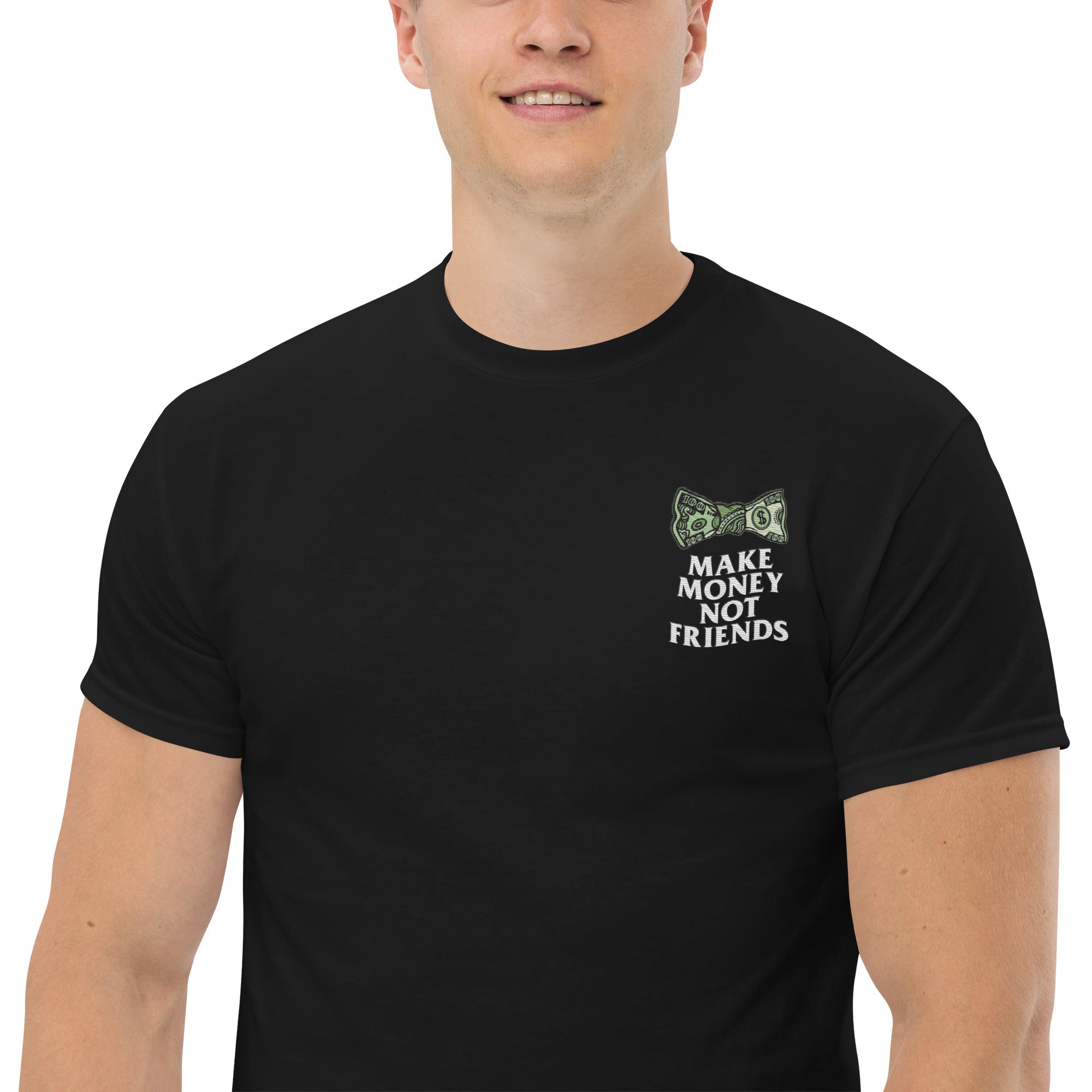 T-Shirt Unisex Ricamata 100% Cotone – Confortevole – Design Make Money Not Friends-Biiply