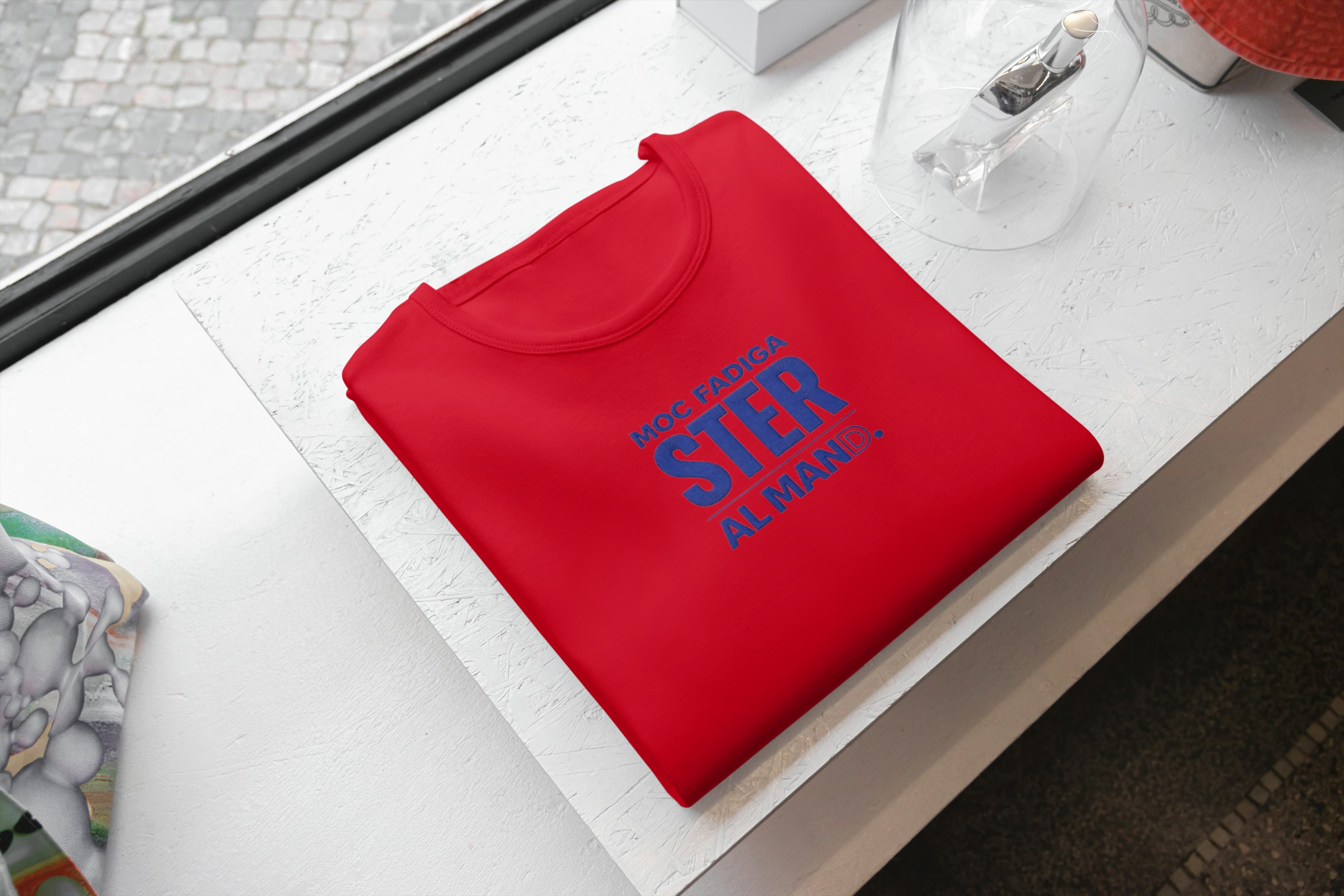T-Shirt Unisex Ricamata 100% Cotone – Confortevole – Design Moc Fadiga ster al mand-Biiply