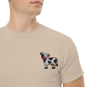 T-Shirt Unisex Ricamata 100% Cotone – Confortevole – Design Mucca-Biiply