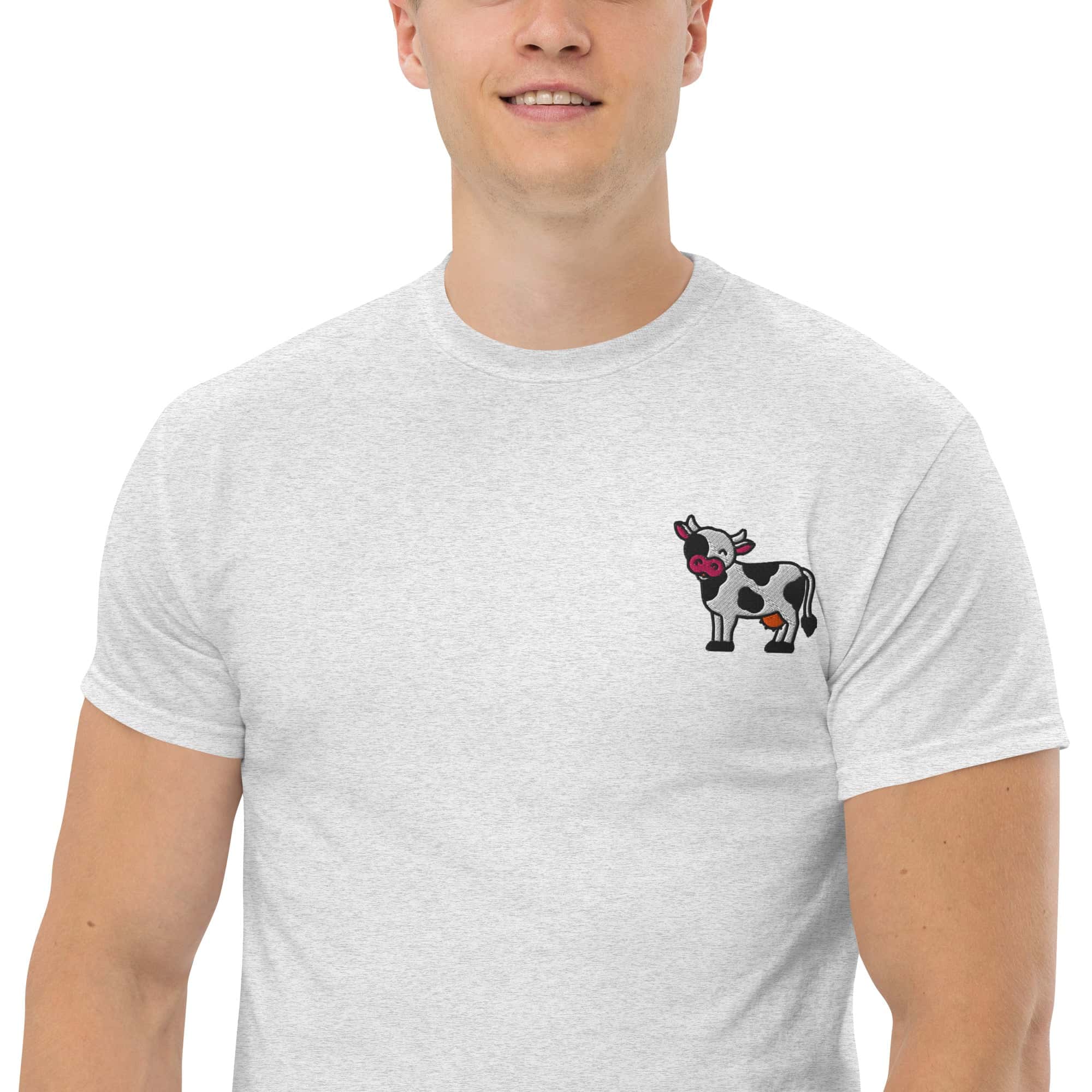 T-Shirt Unisex Ricamata 100% Cotone – Confortevole – Design Mucca-Biiply