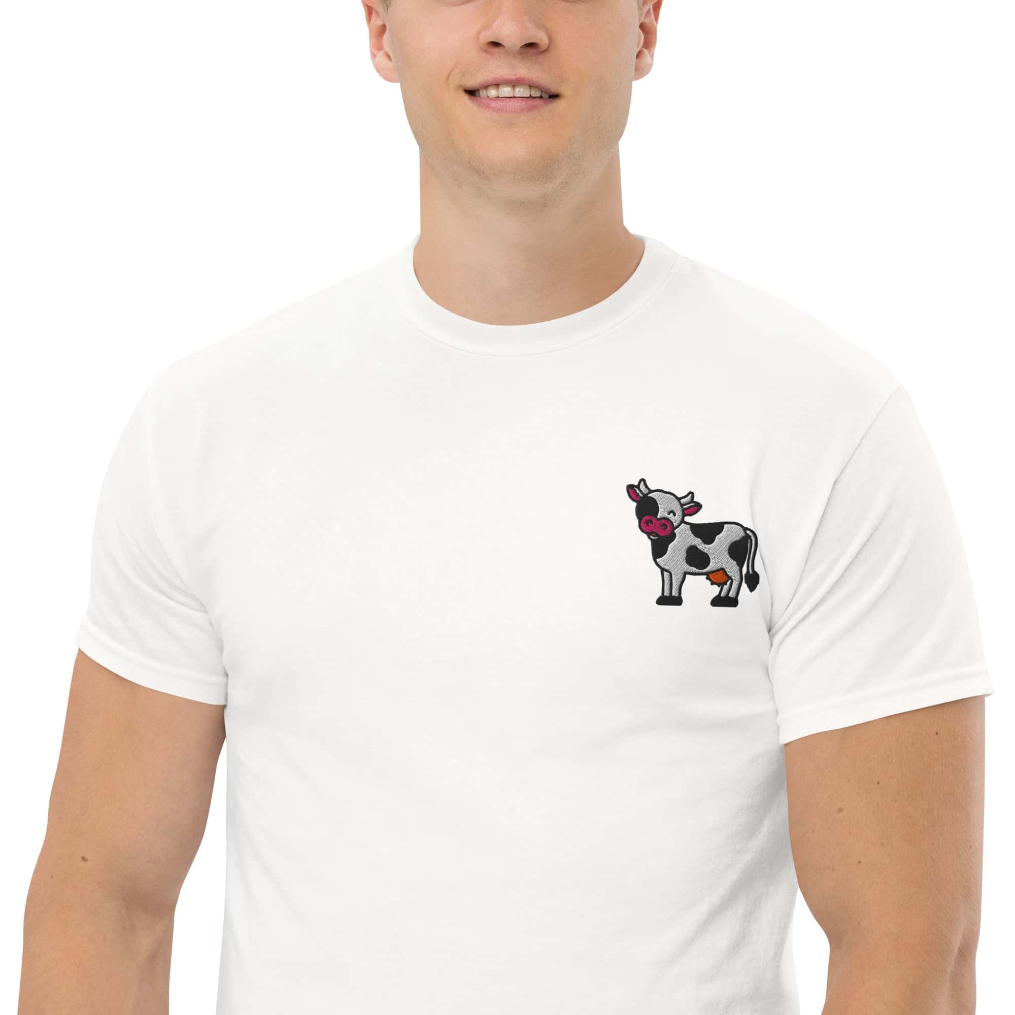 T-Shirt Unisex Ricamata 100% Cotone – Confortevole – Design Mucca-Biiply