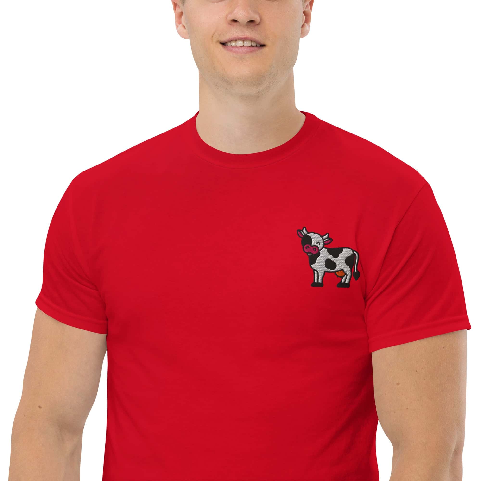 T-Shirt Unisex Ricamata 100% Cotone – Confortevole – Design Mucca-Biiply