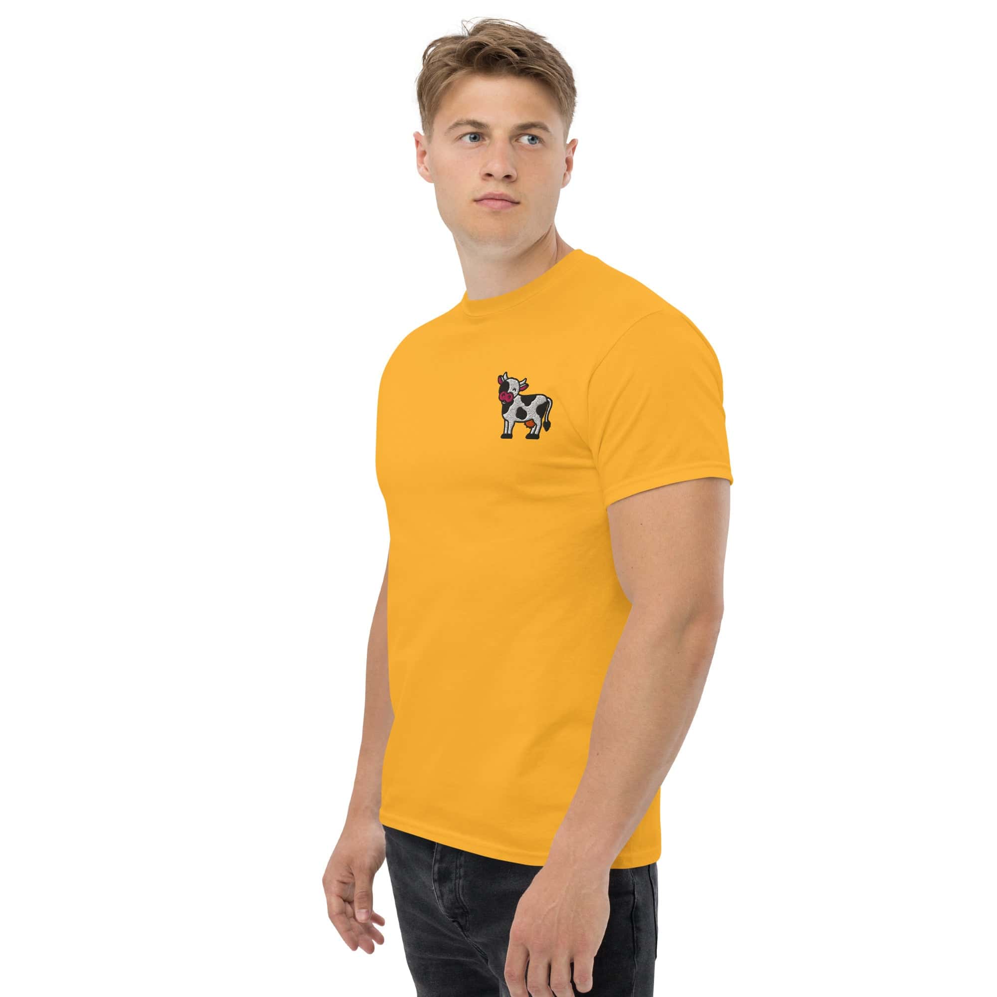 T-Shirt Unisex Ricamata 100% Cotone – Confortevole – Design Mucca-Biiply