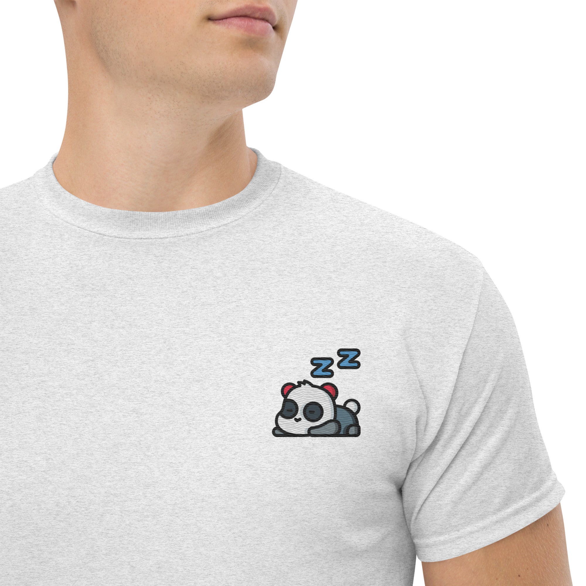 T-Shirt Unisex Ricamata 100% Cotone – Confortevole – Design Panda Dormiglione-Biiply