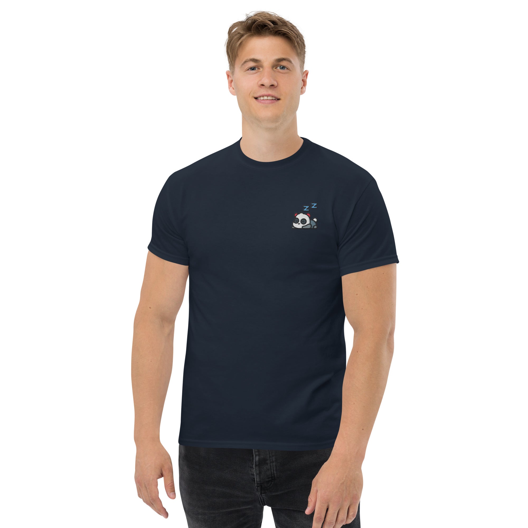T-Shirt Unisex Ricamata 100% Cotone – Confortevole – Design Panda Dormiglione-Biiply