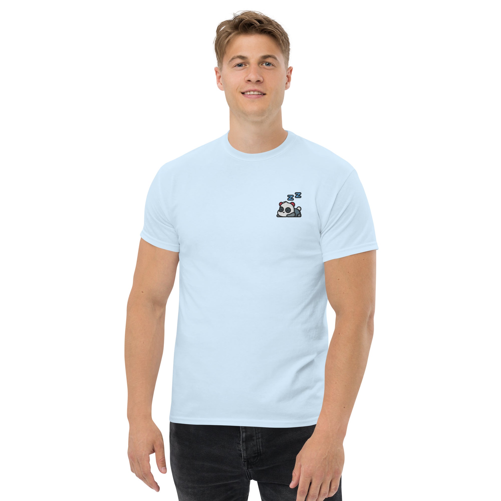 T-Shirt Unisex Ricamata 100% Cotone – Confortevole – Design Panda Dormiglione-Biiply
