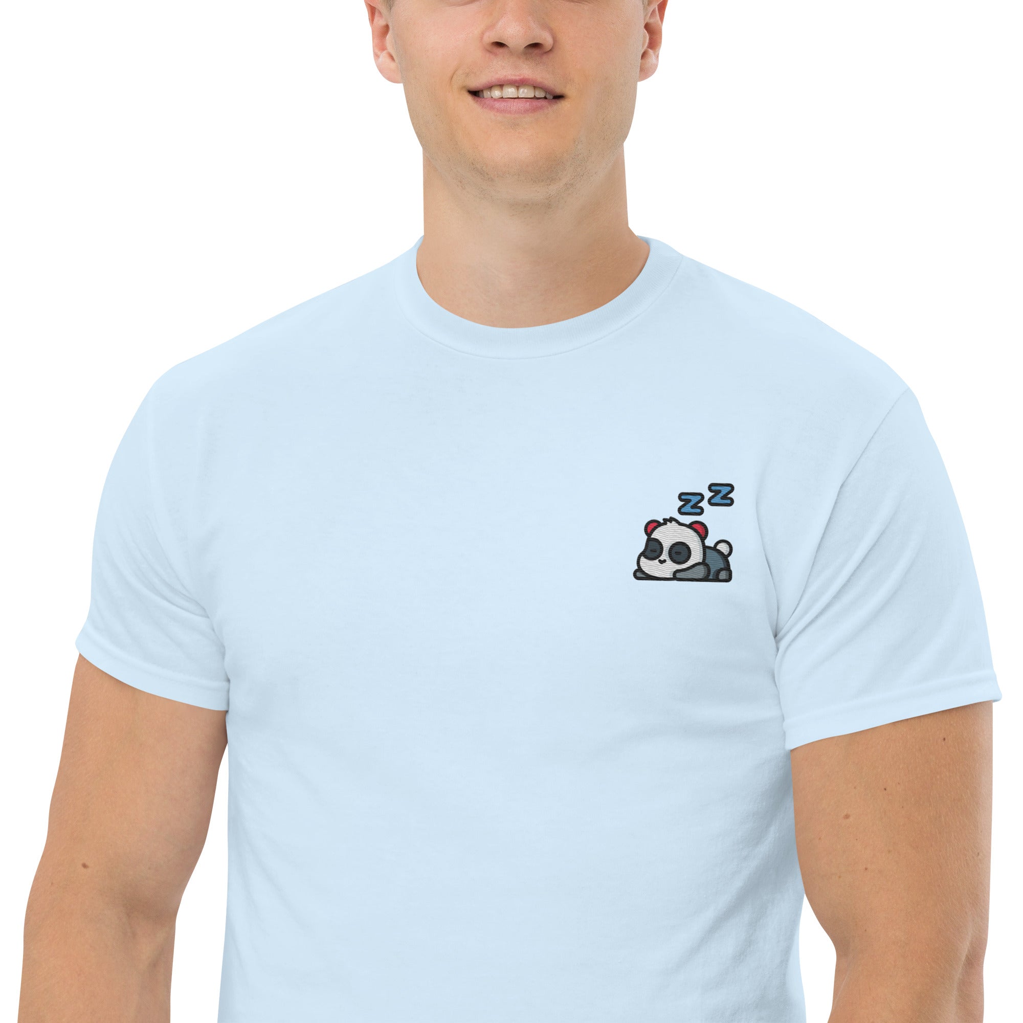 T-Shirt Unisex Ricamata 100% Cotone – Confortevole – Design Panda Dormiglione-Biiply
