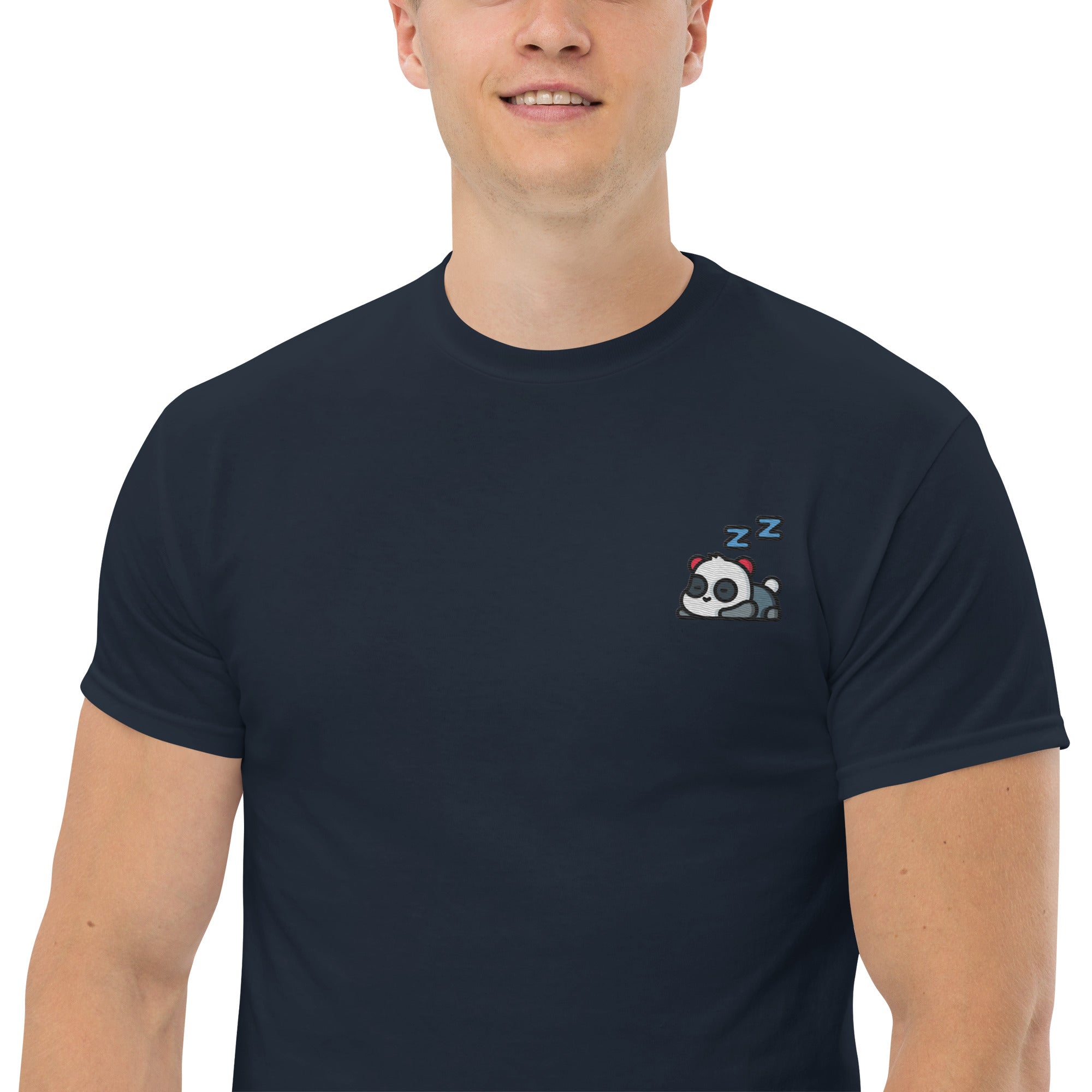 T-Shirt Unisex Ricamata 100% Cotone – Confortevole – Design Panda Dormiglione-Biiply