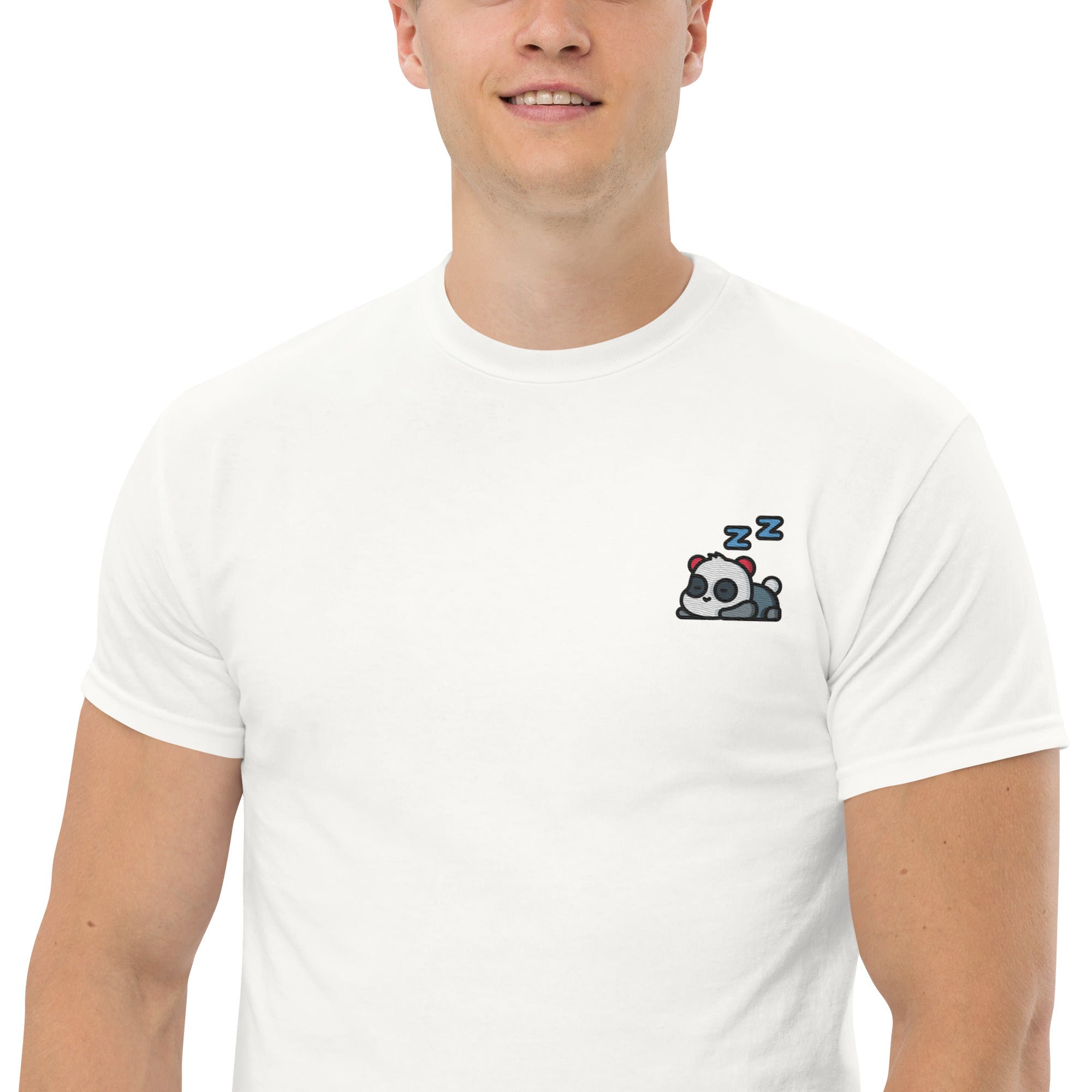 T-Shirt Unisex Ricamata 100% Cotone – Confortevole – Design Panda Dormiglione-Biiply