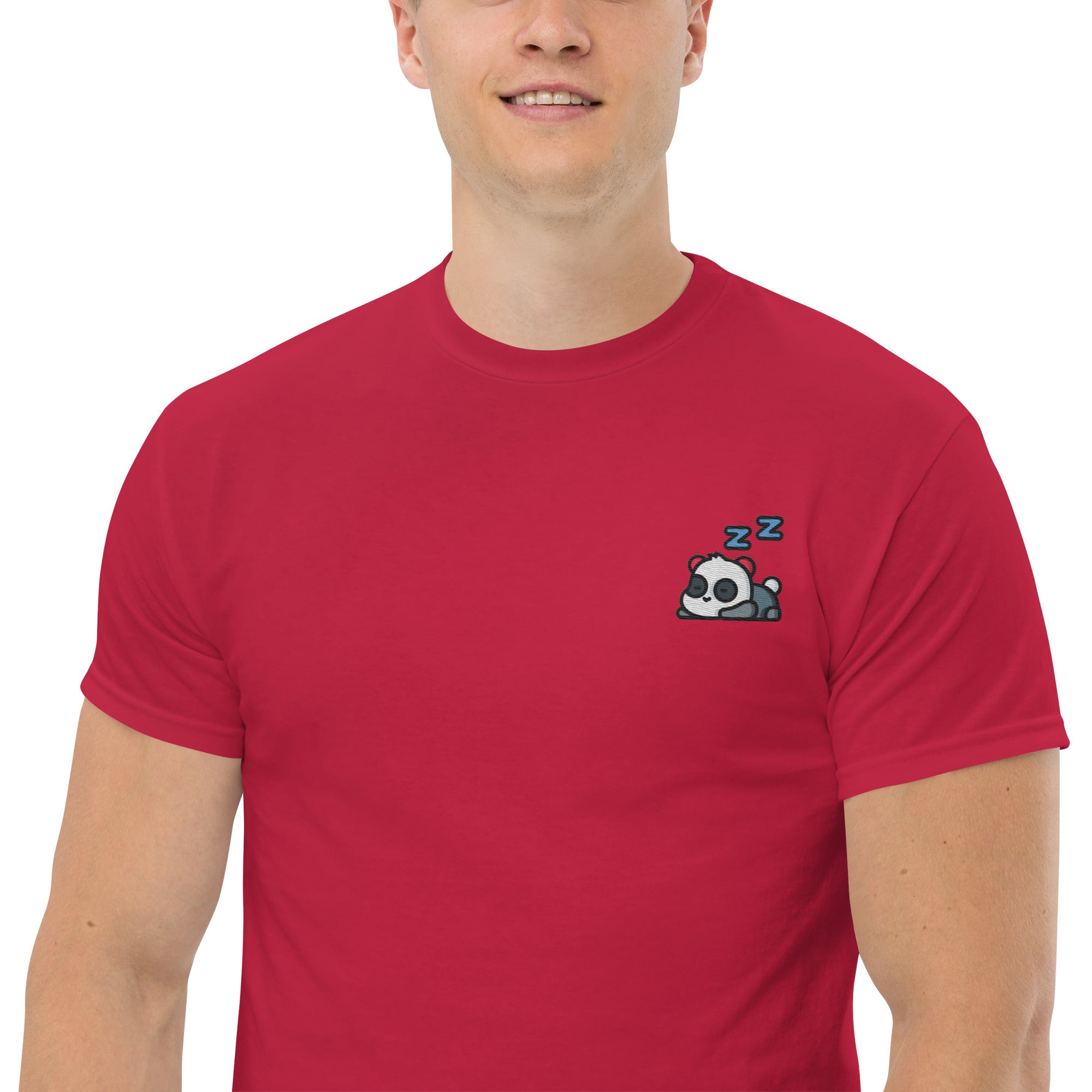 T-Shirt Unisex Ricamata 100% Cotone – Confortevole – Design Panda Dormiglione-Biiply