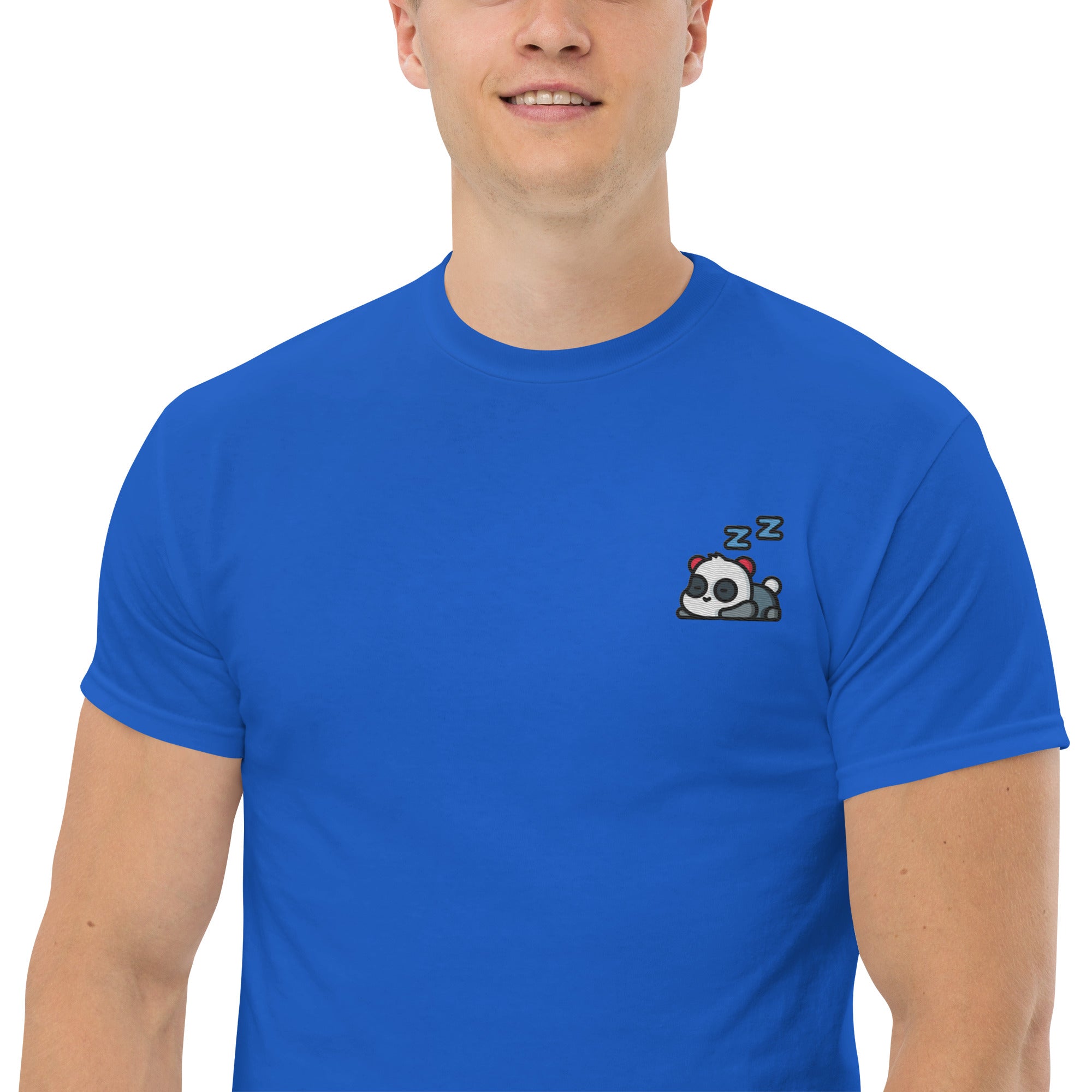 T-Shirt Unisex Ricamata 100% Cotone – Confortevole – Design Panda Dormiglione-Biiply