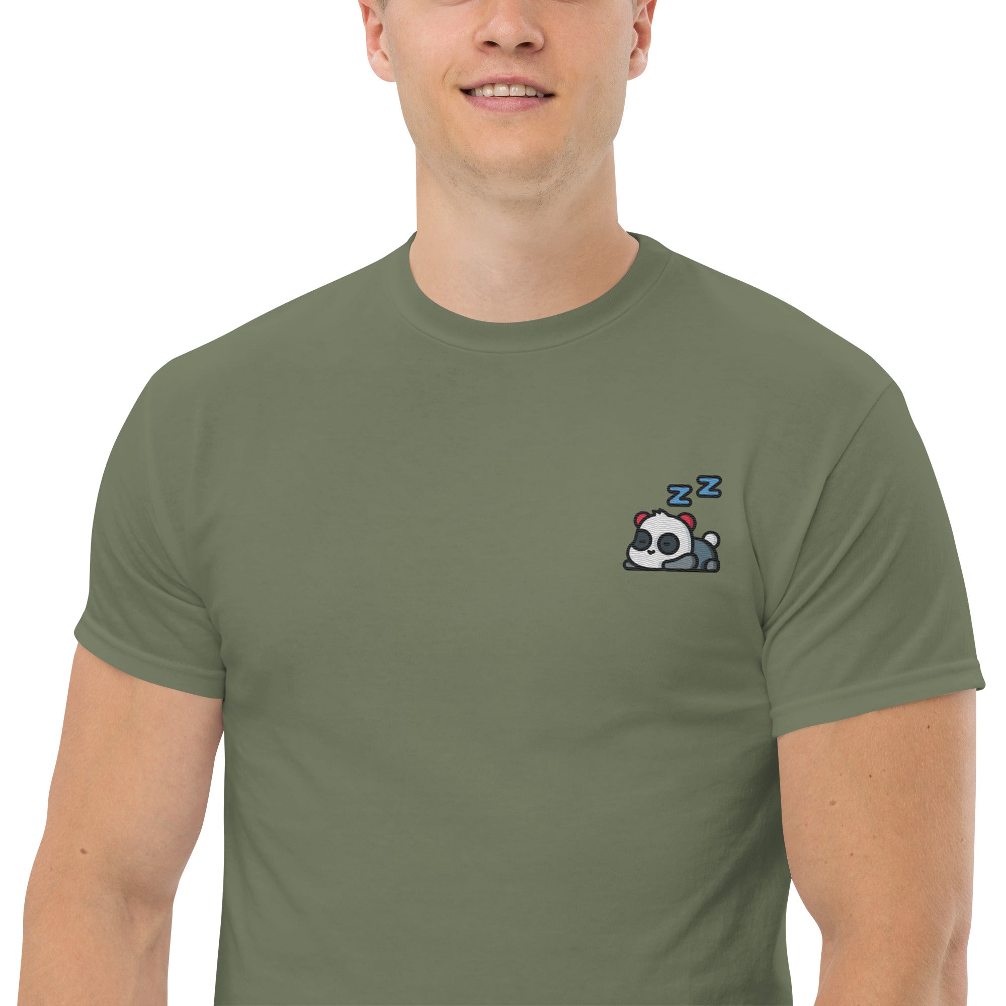 T-Shirt Unisex Ricamata 100% Cotone – Confortevole – Design Panda Dormiglione-Biiply