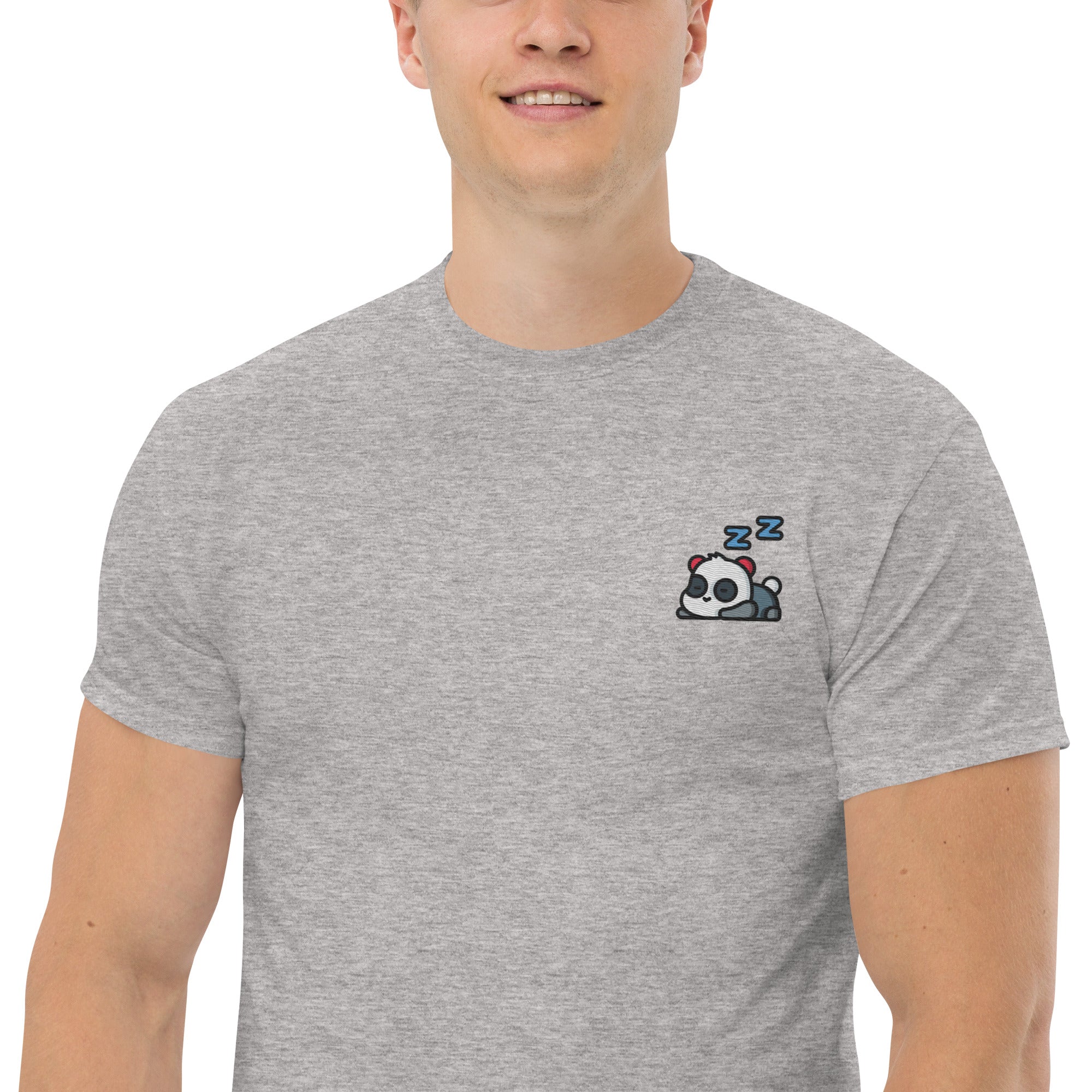 T-Shirt Unisex Ricamata 100% Cotone – Confortevole – Design Panda Dormiglione-Biiply