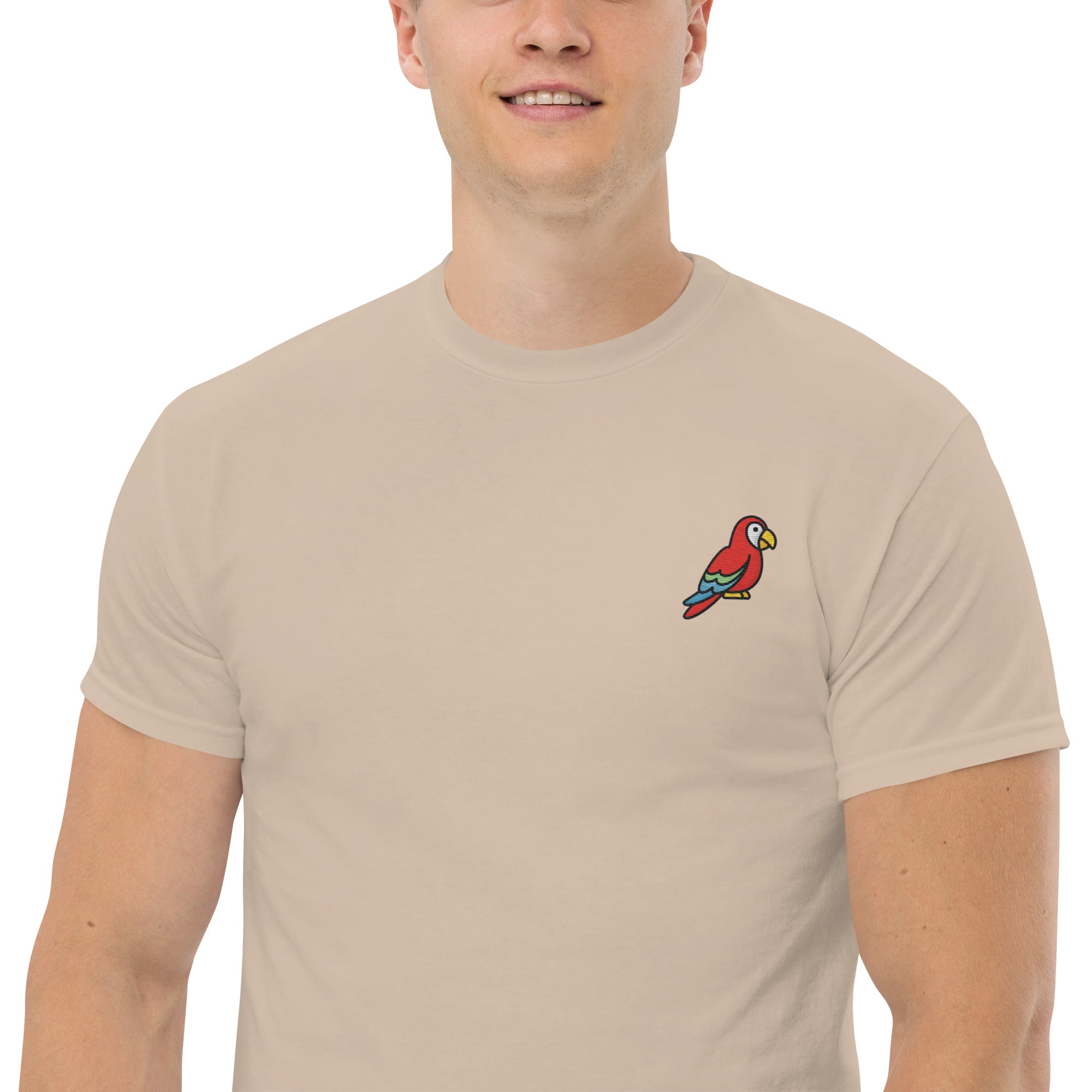 T-Shirt Unisex Ricamata 100% Cotone – Confortevole – Design Pappagallo-Biiply