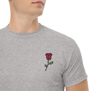 T-Shirt Unisex Ricamata 100% Cotone – Confortevole – Design Rosa-Biiply