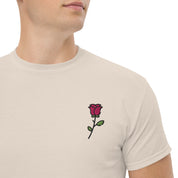 T-Shirt Unisex Ricamata 100% Cotone – Confortevole – Design Rosa-Biiply