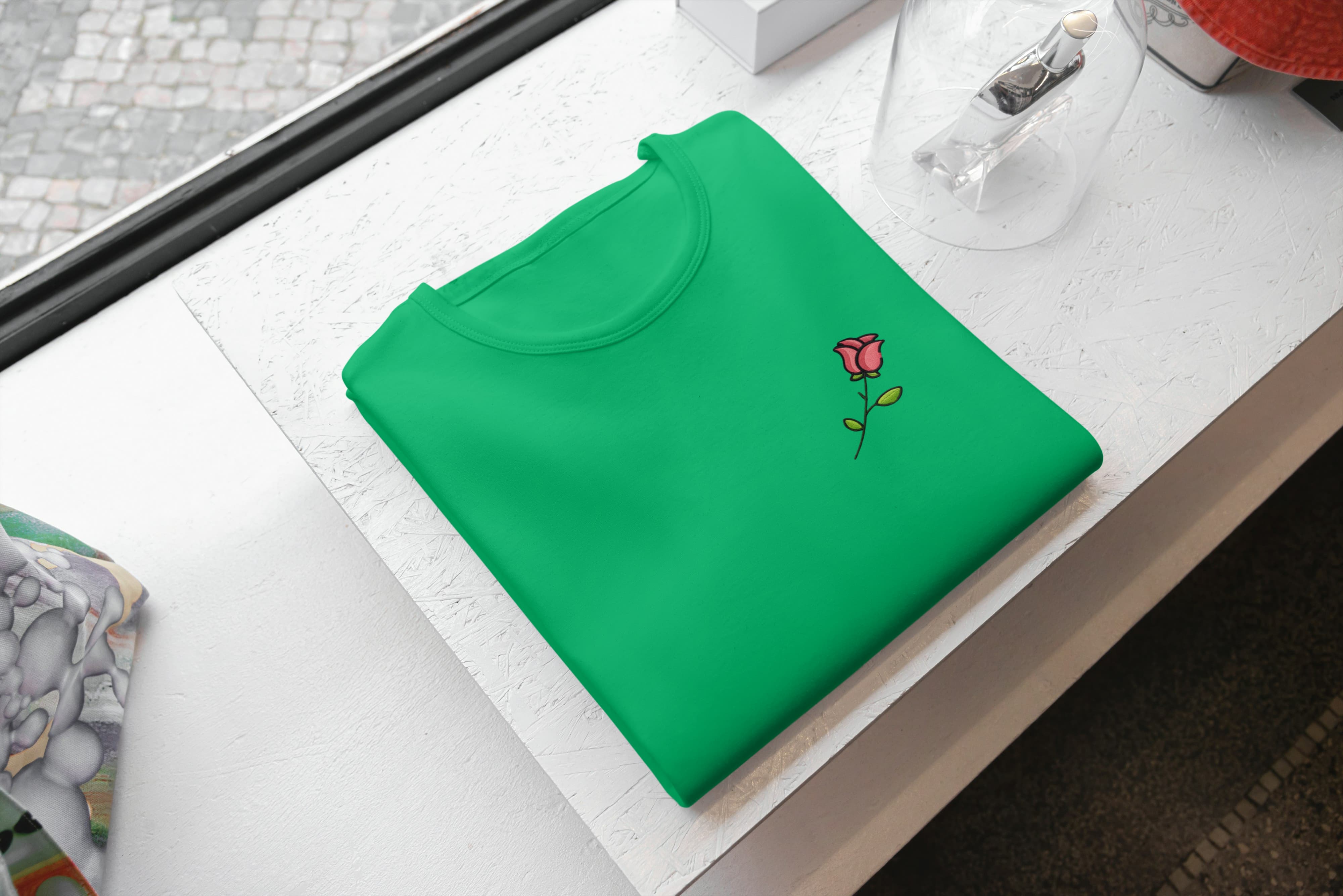 T-Shirt Unisex Ricamata 100% Cotone – Confortevole – Design Rosa-Biiply