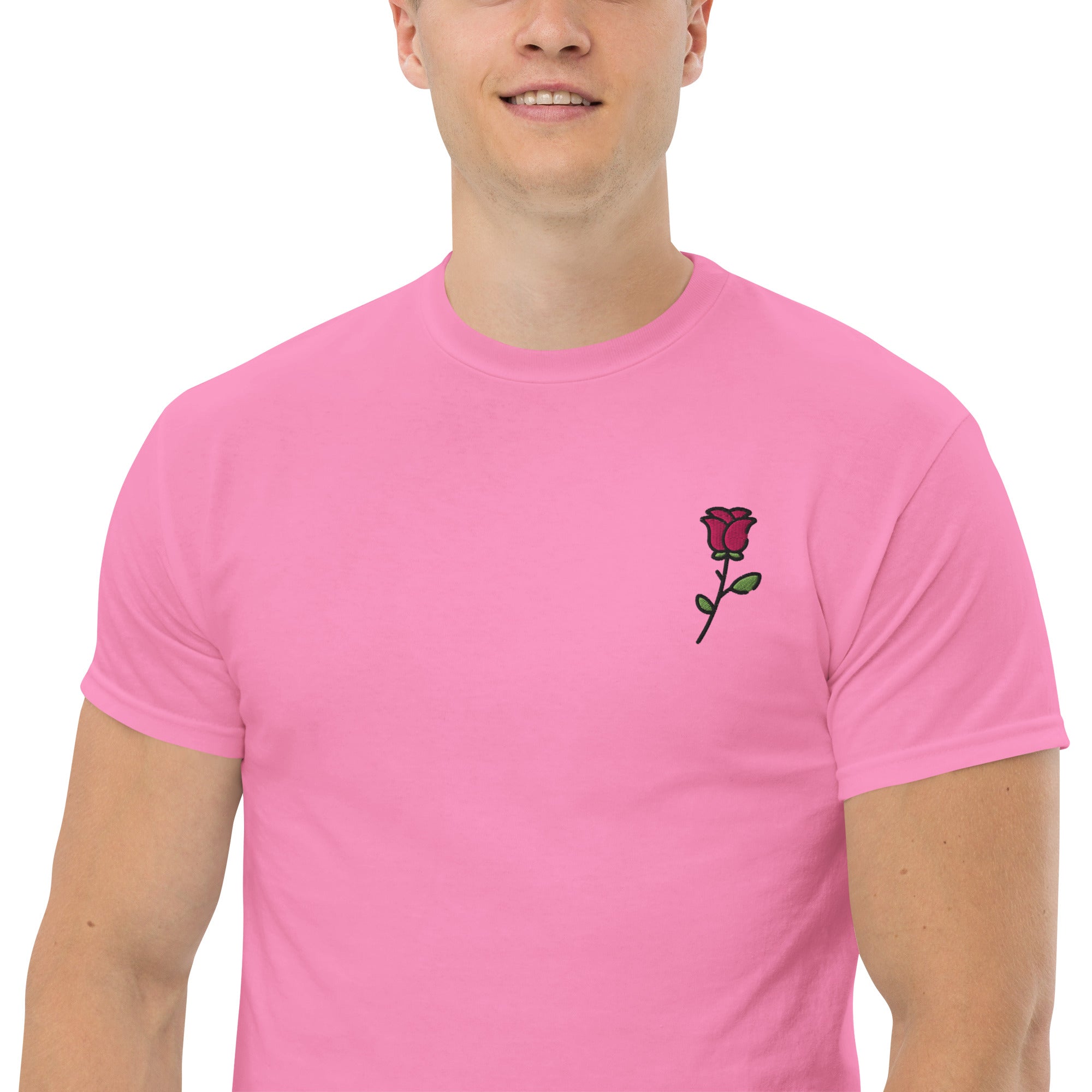 T-Shirt Unisex Ricamata 100% Cotone – Confortevole – Design Rosa-Biiply