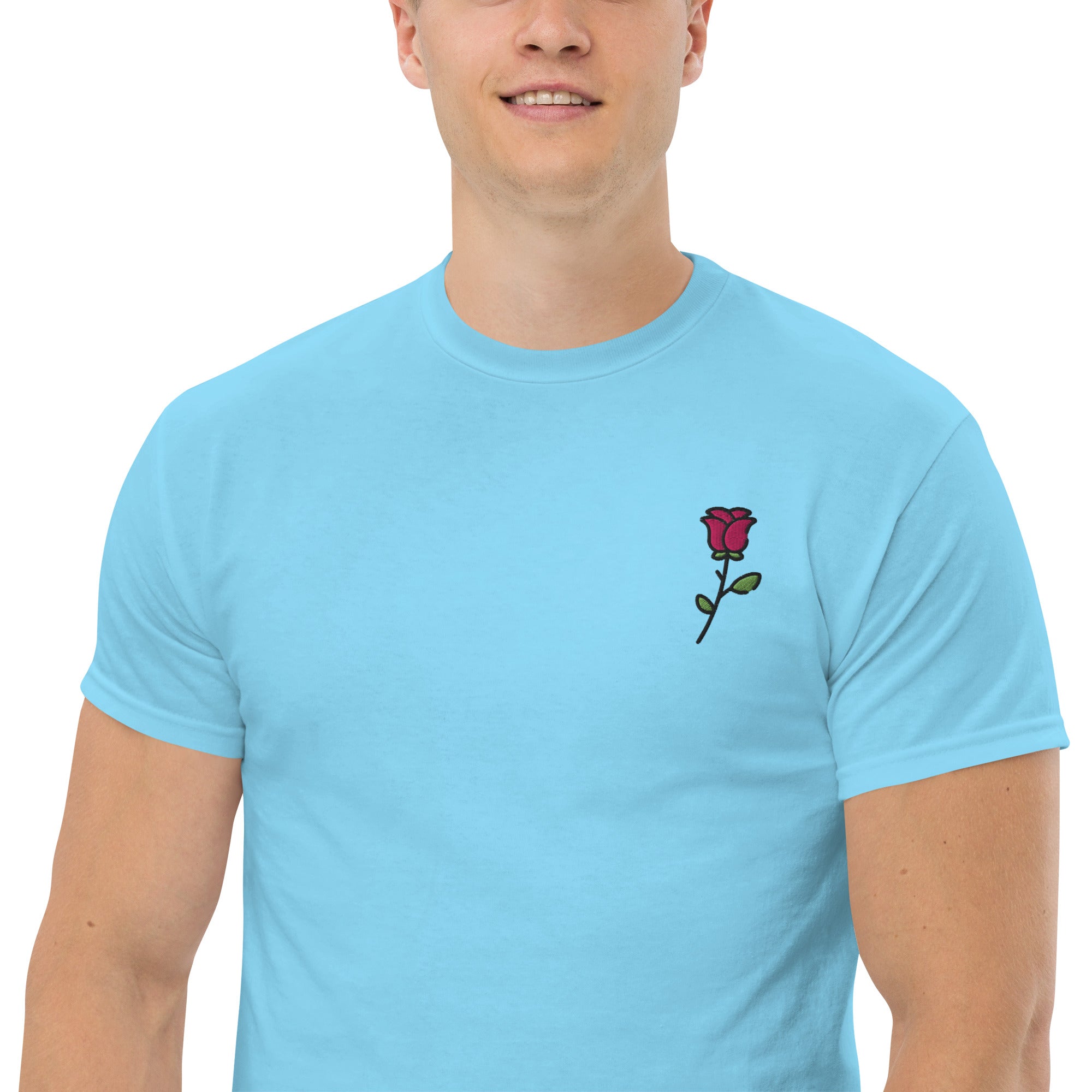 T-Shirt Unisex Ricamata 100% Cotone – Confortevole – Design Rosa-Biiply