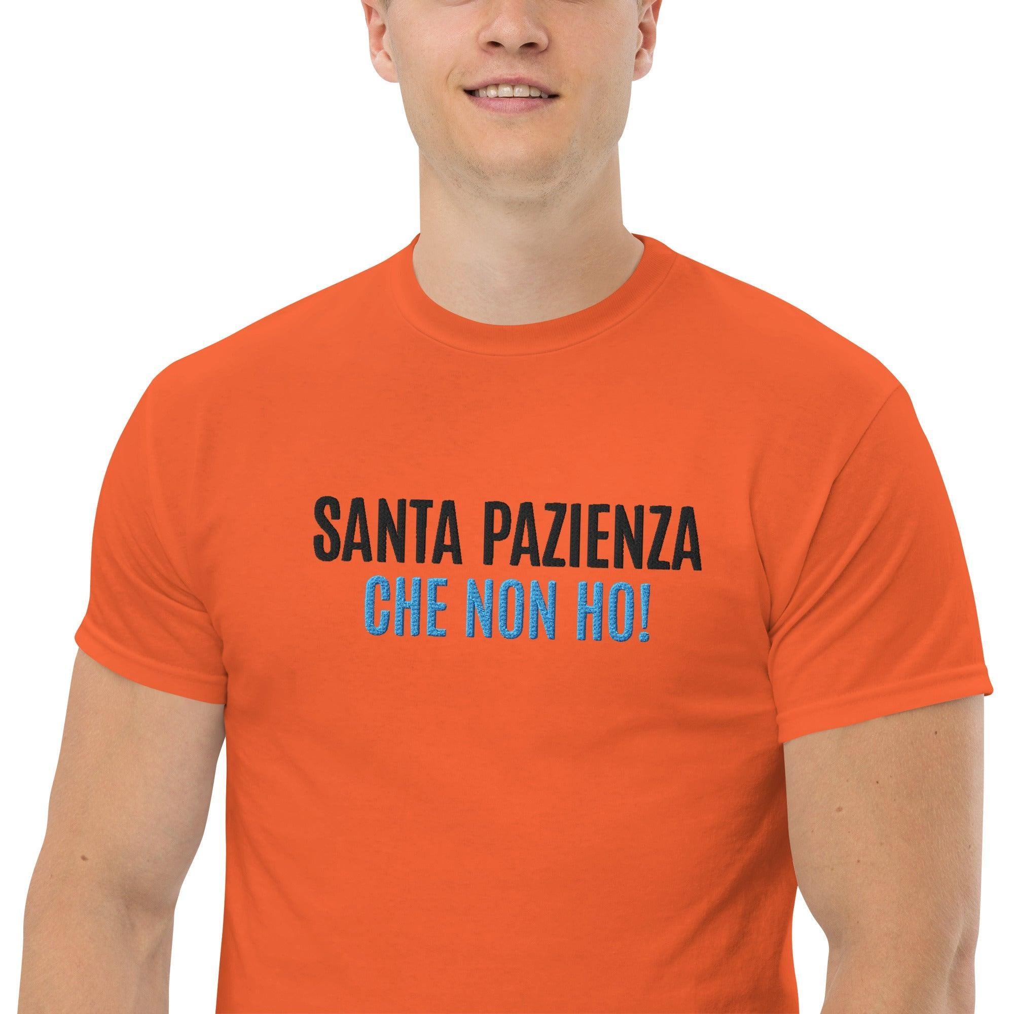 T-Shirt Unisex Ricamata 100% Cotone – Confortevole – Design Santa Pazienza Che non ho!-Biiply