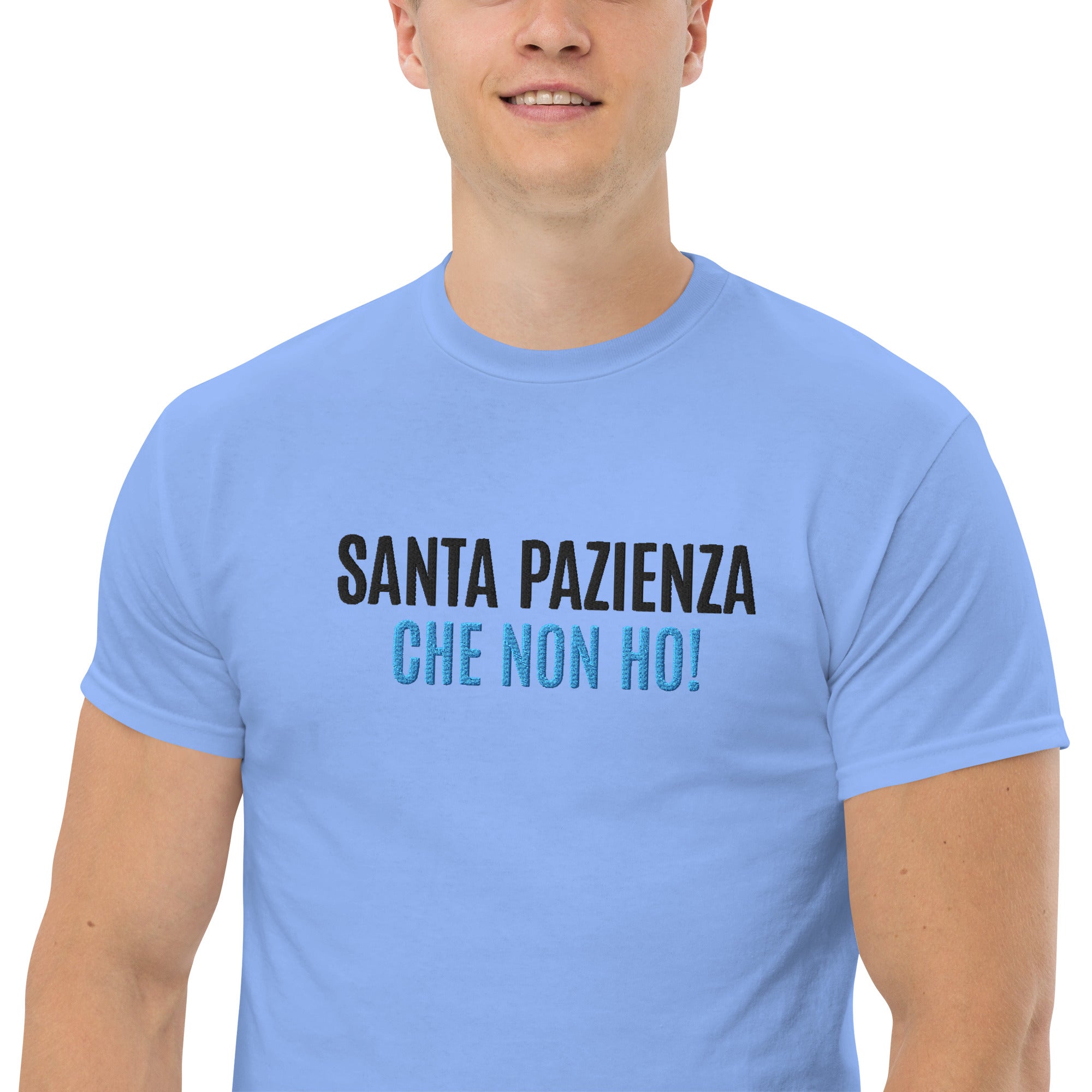 T-Shirt Unisex Ricamata 100% Cotone – Confortevole – Design Santa Pazienza Che non ho!-Biiply