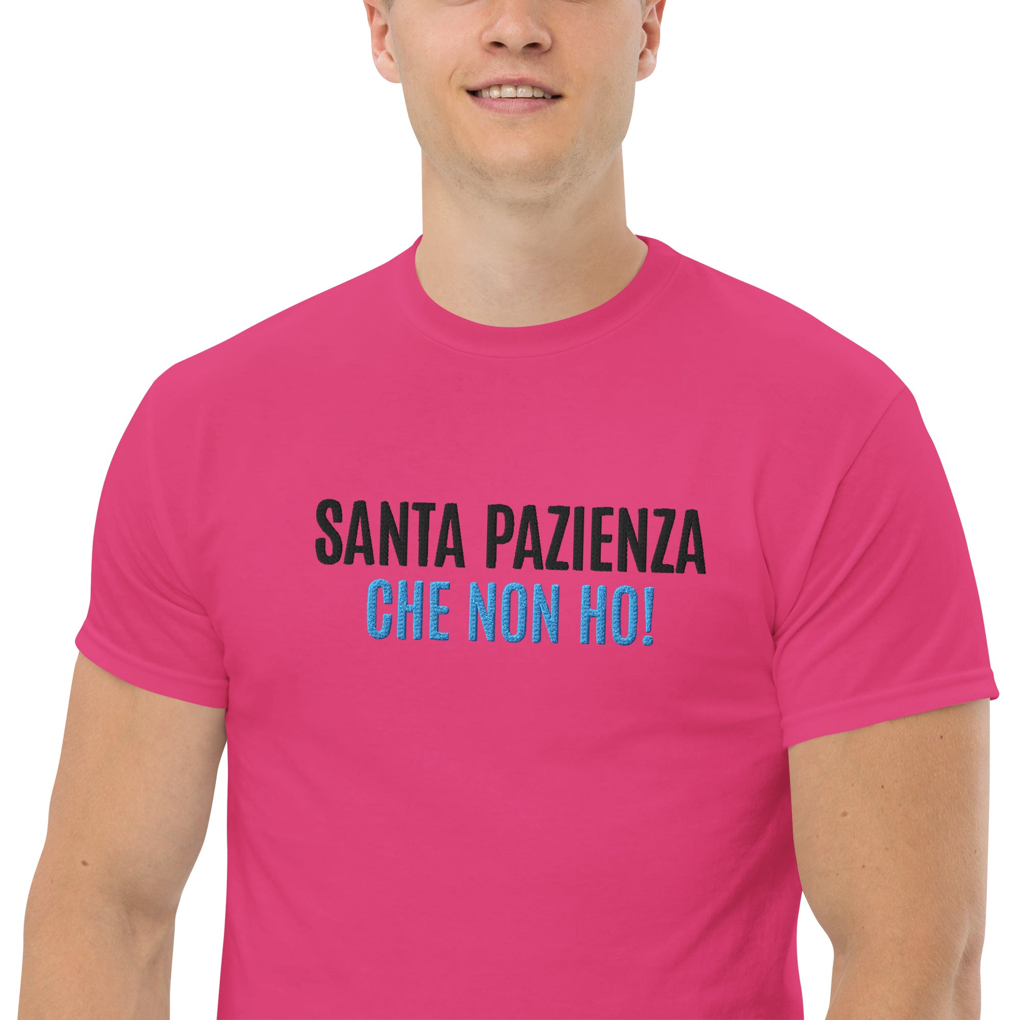 T-Shirt Unisex Ricamata 100% Cotone – Confortevole – Design Santa Pazienza Che non ho!-Biiply