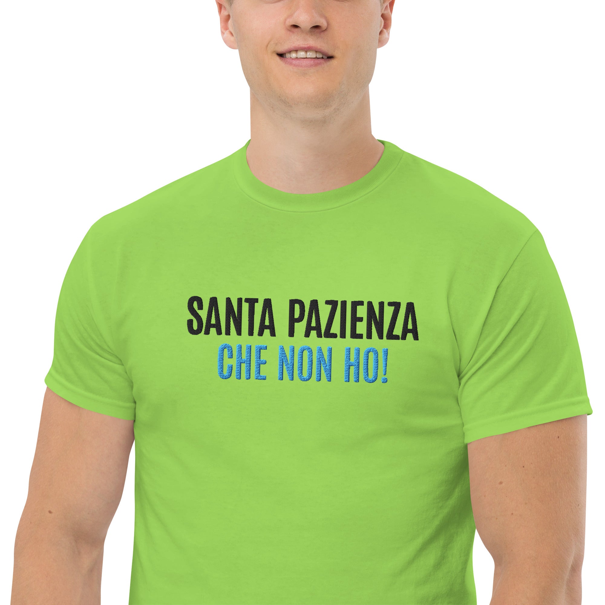T-Shirt Unisex Ricamata 100% Cotone – Confortevole – Design Santa Pazienza Che non ho!-Biiply