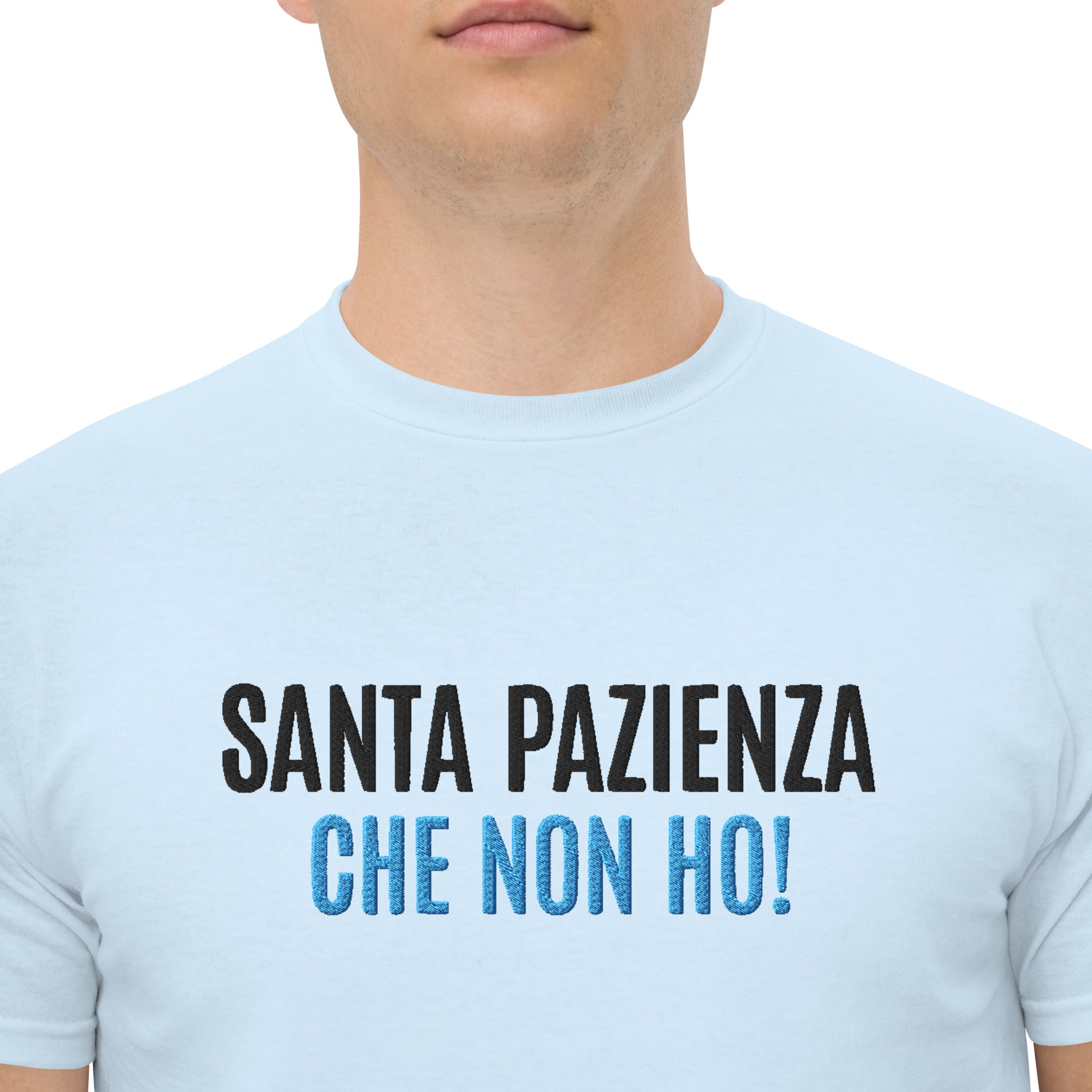 T-Shirt Unisex Ricamata 100% Cotone – Confortevole – Design Santa Pazienza Che non ho!-Biiply