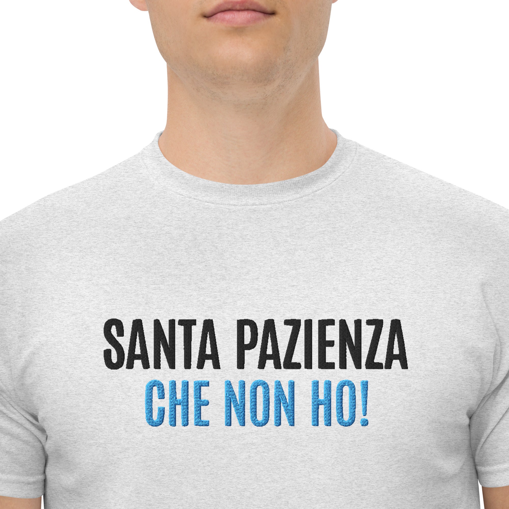 T-Shirt Unisex Ricamata 100% Cotone – Confortevole – Design Santa Pazienza Che non ho!-Biiply
