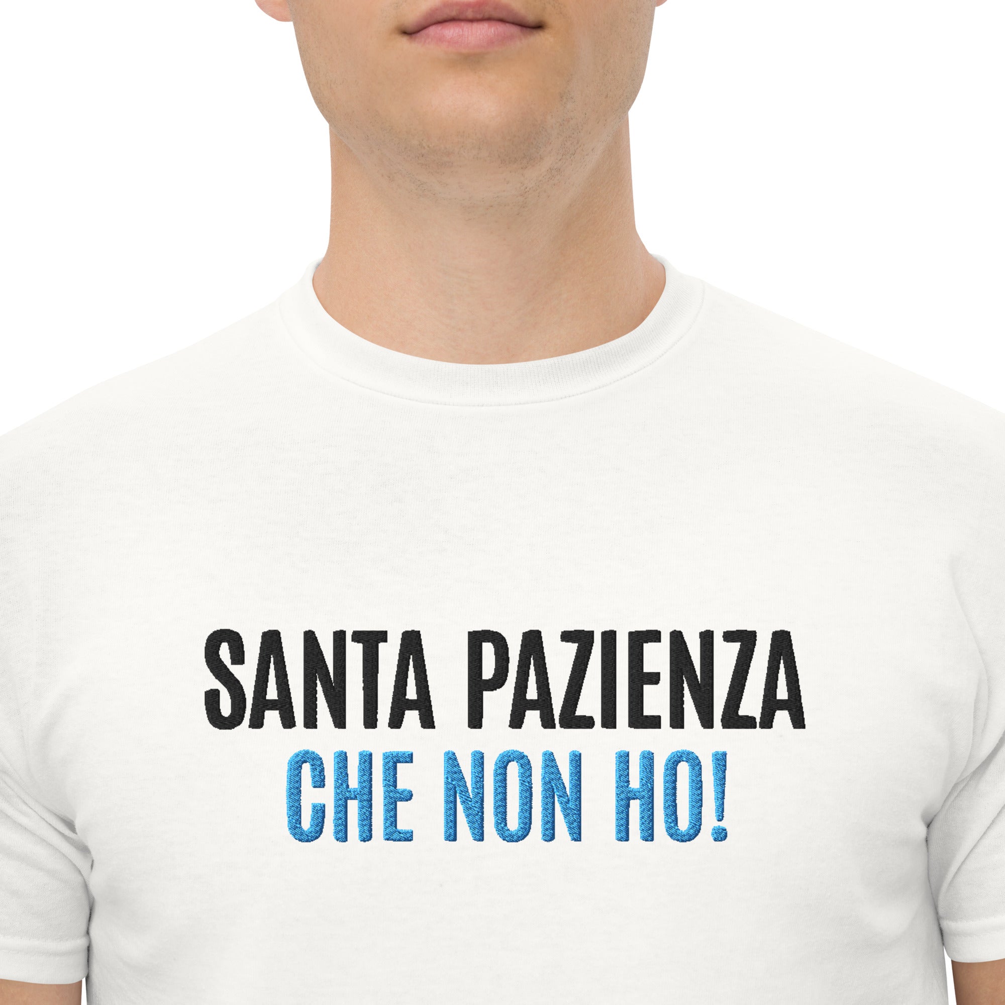 T-Shirt Unisex Ricamata 100% Cotone – Confortevole – Design Santa Pazienza Che non ho!-Biiply