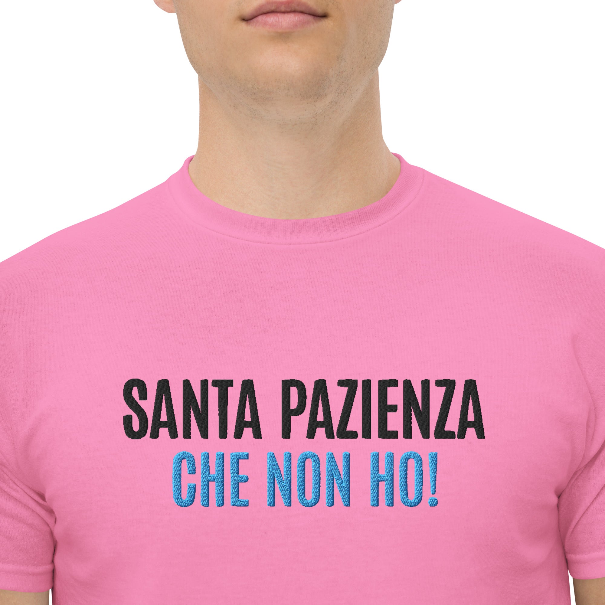 T-Shirt Unisex Ricamata 100% Cotone – Confortevole – Design Santa Pazienza Che non ho!-Biiply