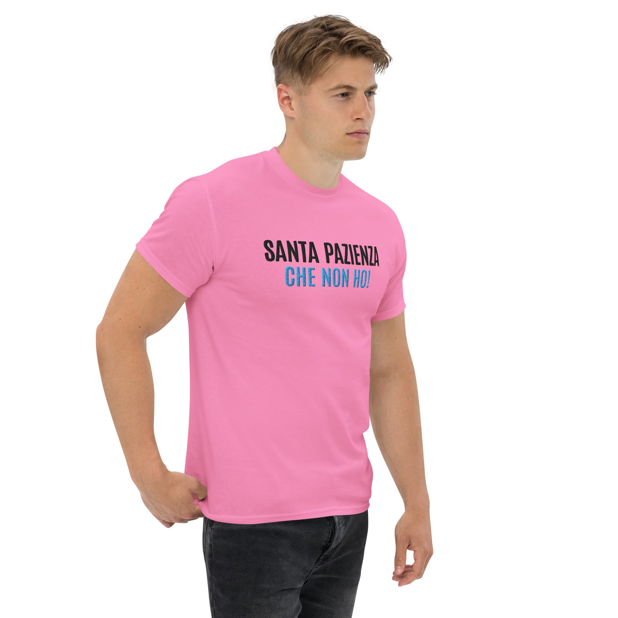 T-Shirt Unisex Ricamata 100% Cotone – Confortevole – Design Santa Pazienza Che non ho!-Biiply