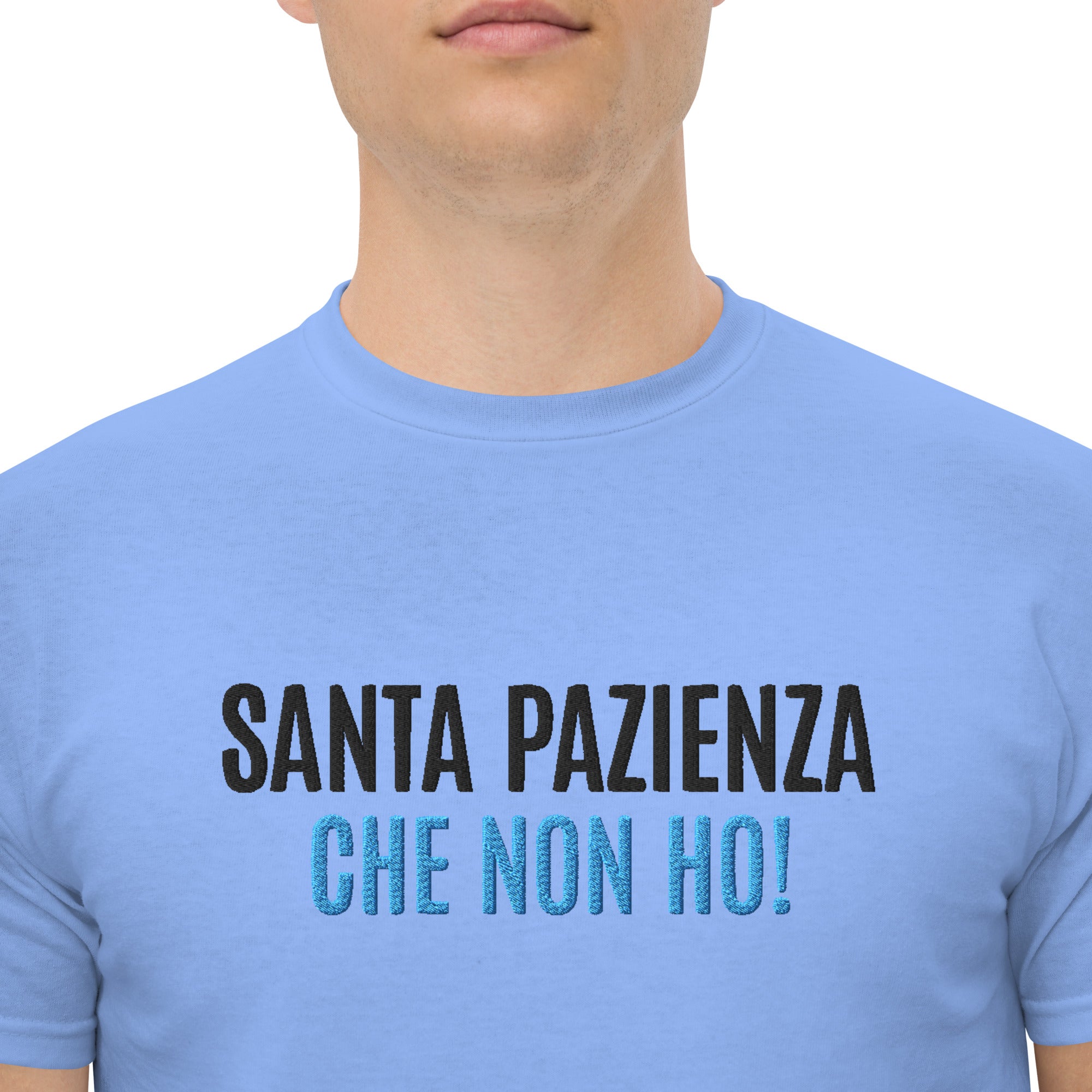 T-Shirt Unisex Ricamata 100% Cotone – Confortevole – Design Santa Pazienza Che non ho!-Biiply