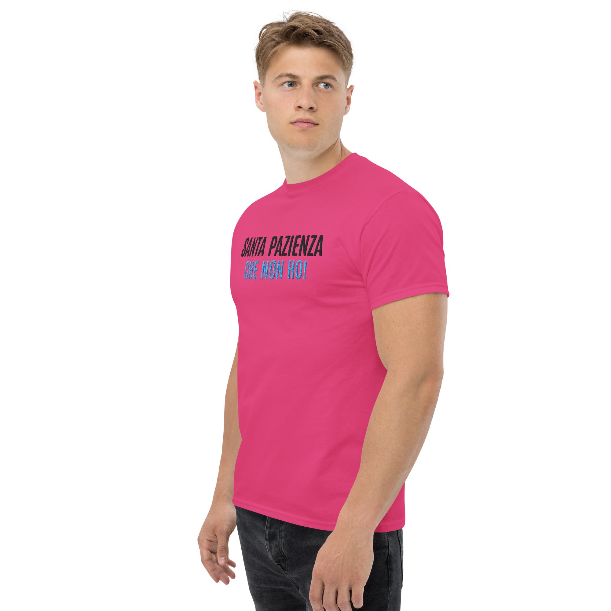 T-Shirt Unisex Ricamata 100% Cotone – Confortevole – Design Santa Pazienza Che non ho!-Biiply