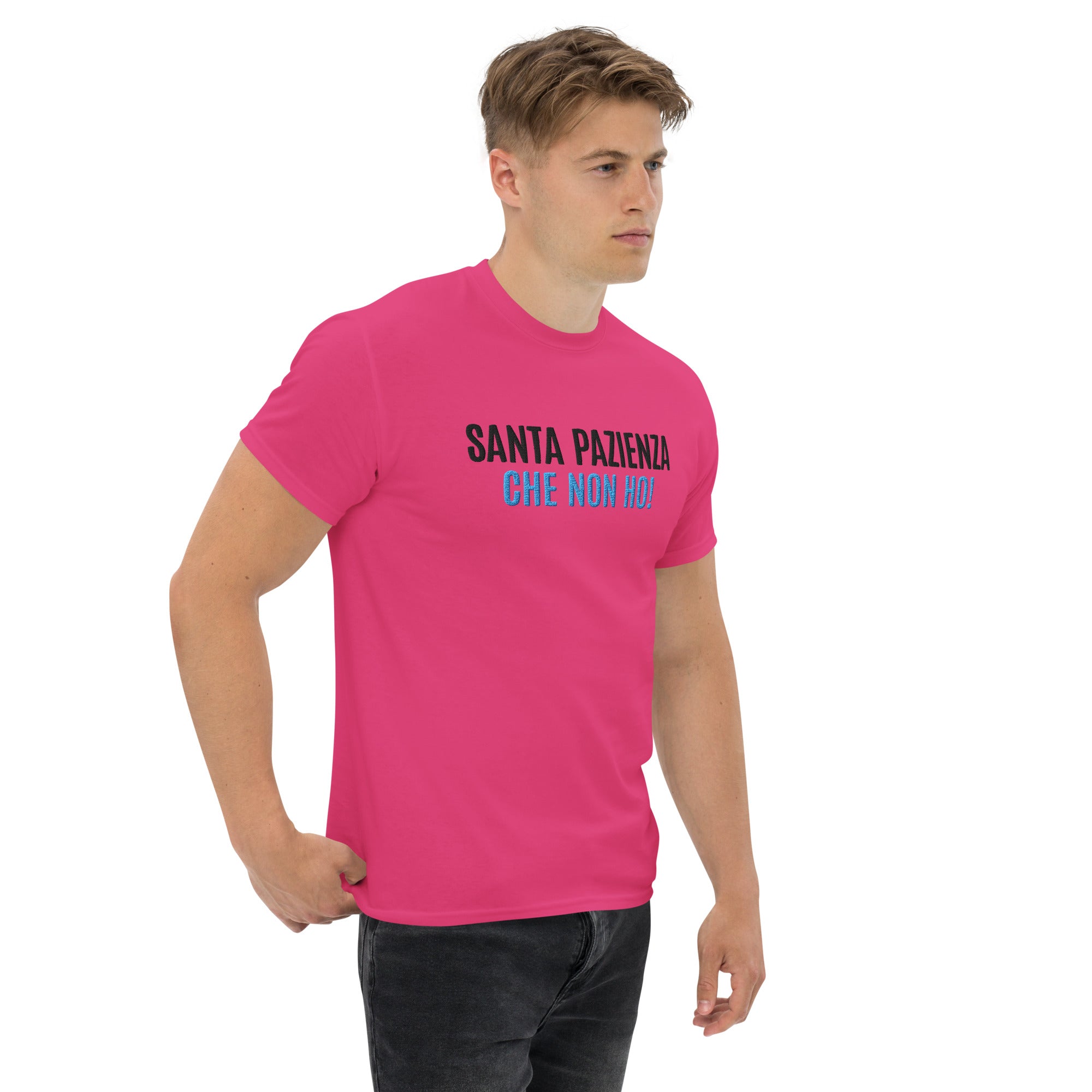 T-Shirt Unisex Ricamata 100% Cotone – Confortevole – Design Santa Pazienza Che non ho!-Biiply