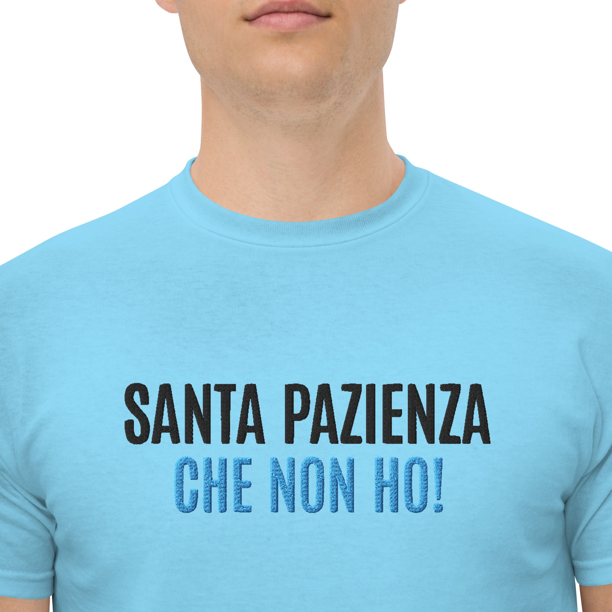 T-Shirt Unisex Ricamata 100% Cotone – Confortevole – Design Santa Pazienza Che non ho!-Biiply