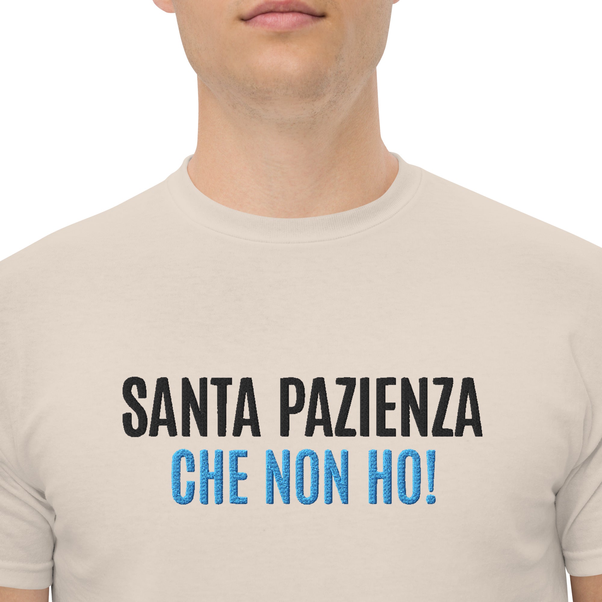 T-Shirt Unisex Ricamata 100% Cotone – Confortevole – Design Santa Pazienza Che non ho!-Biiply