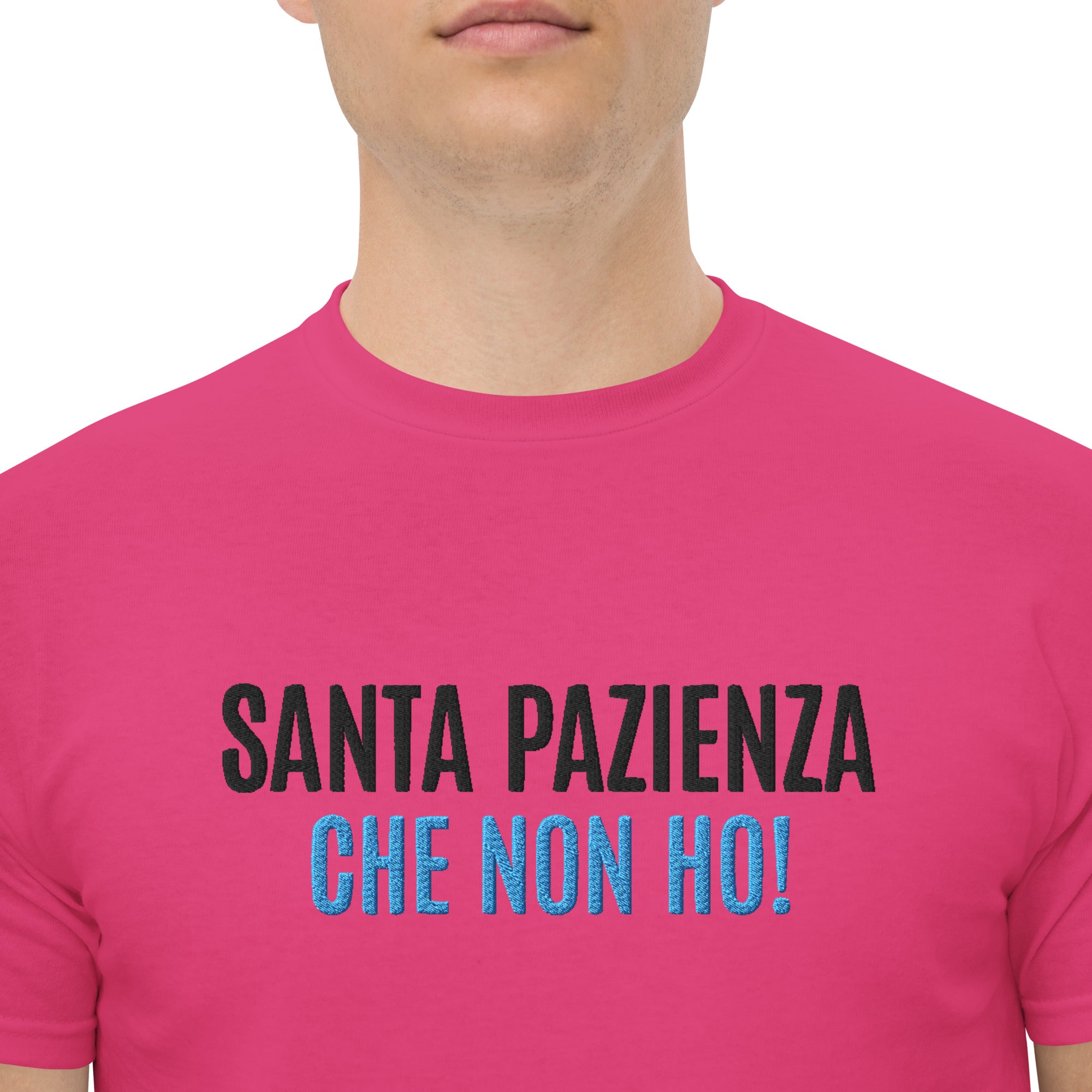 T-Shirt Unisex Ricamata 100% Cotone – Confortevole – Design Santa Pazienza Che non ho!-Biiply