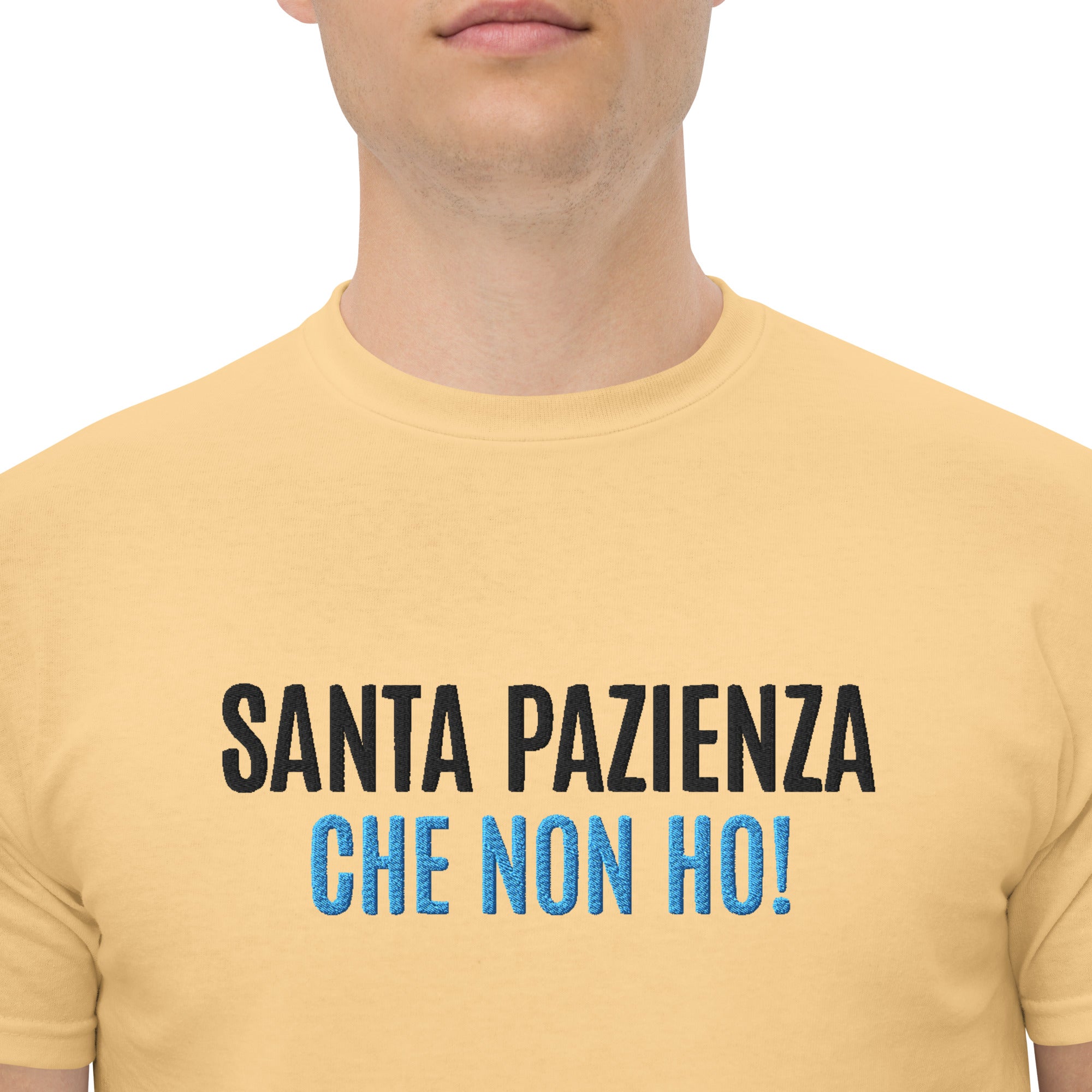 T-Shirt Unisex Ricamata 100% Cotone – Confortevole – Design Santa Pazienza Che non ho!-Biiply