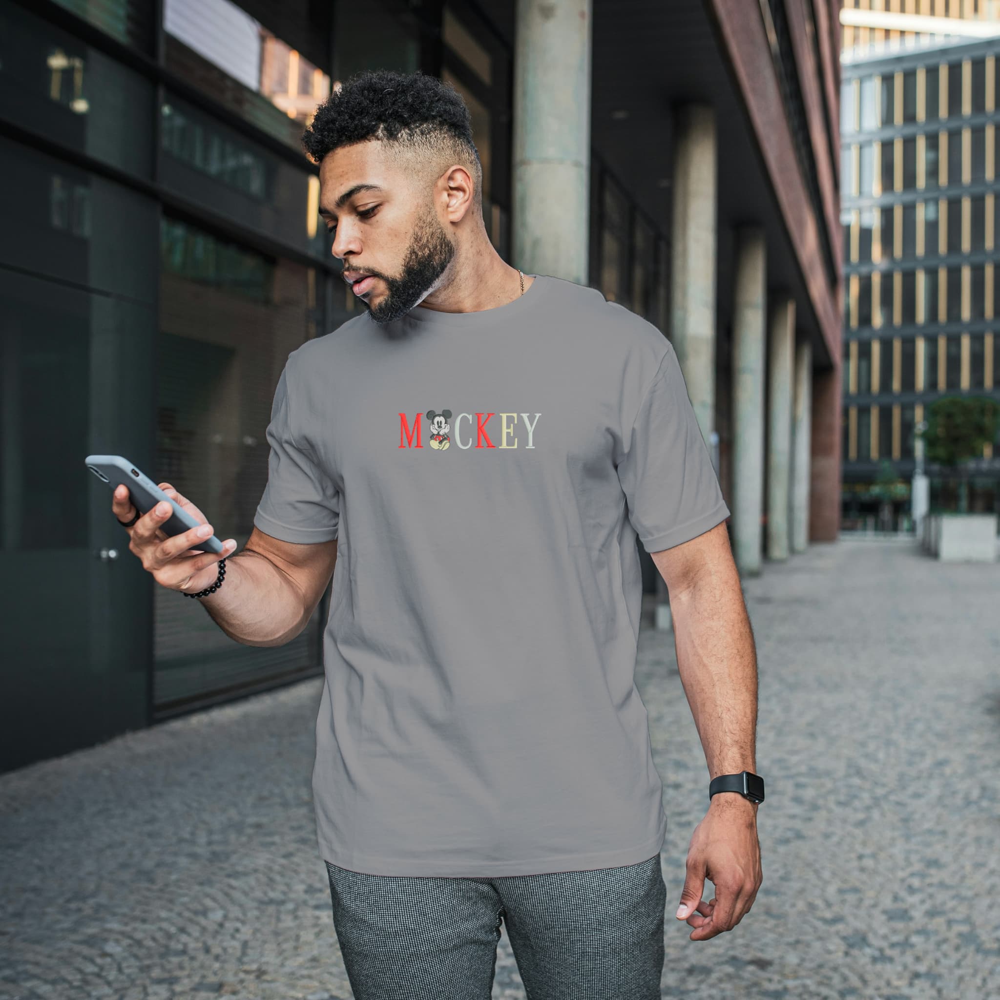 Unisex Embroidered T-Shirt 100% Cotton - Comfortable - Mickey Lettering Design