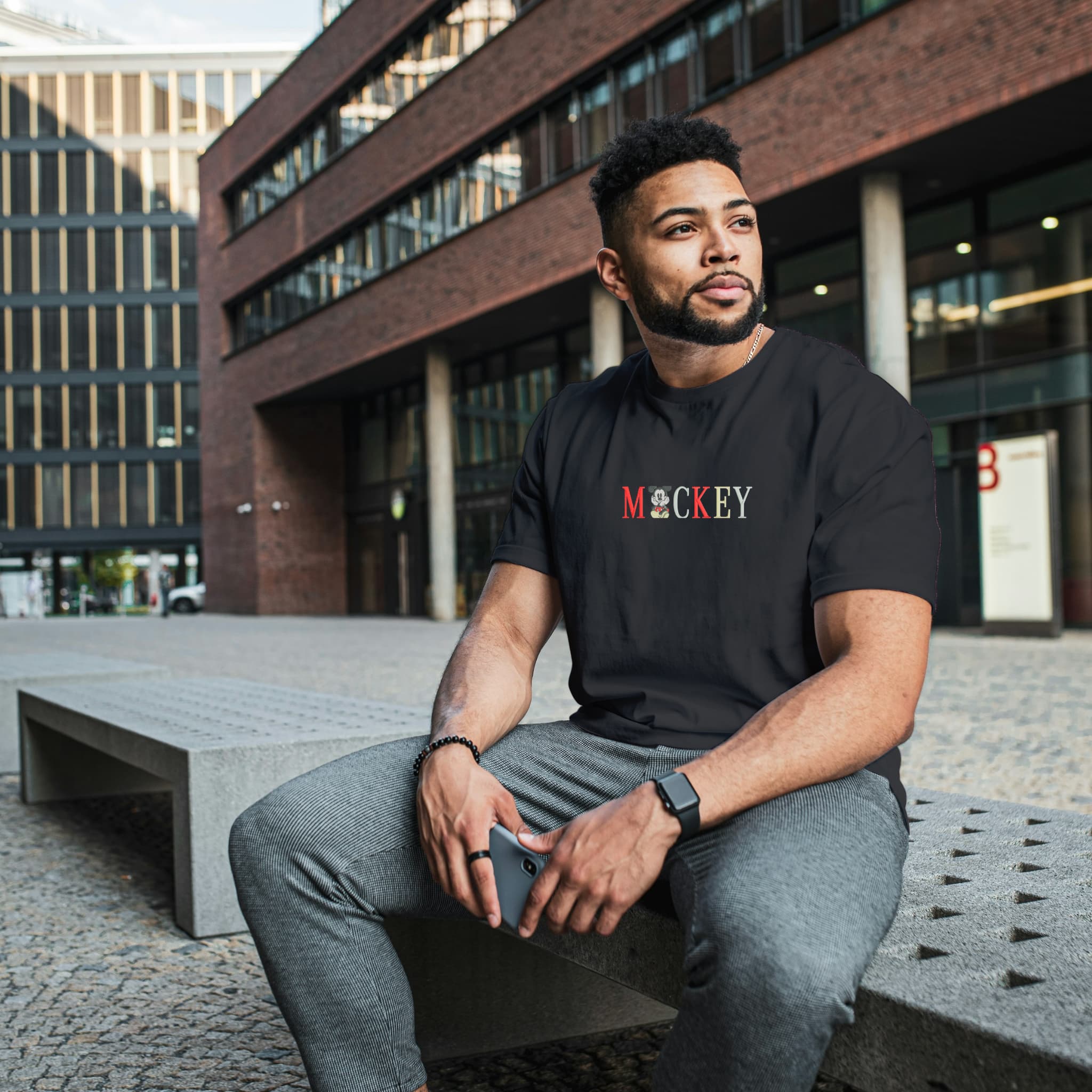 Unisex Embroidered T-Shirt 100% Cotton - Comfortable - Mickey Lettering Design