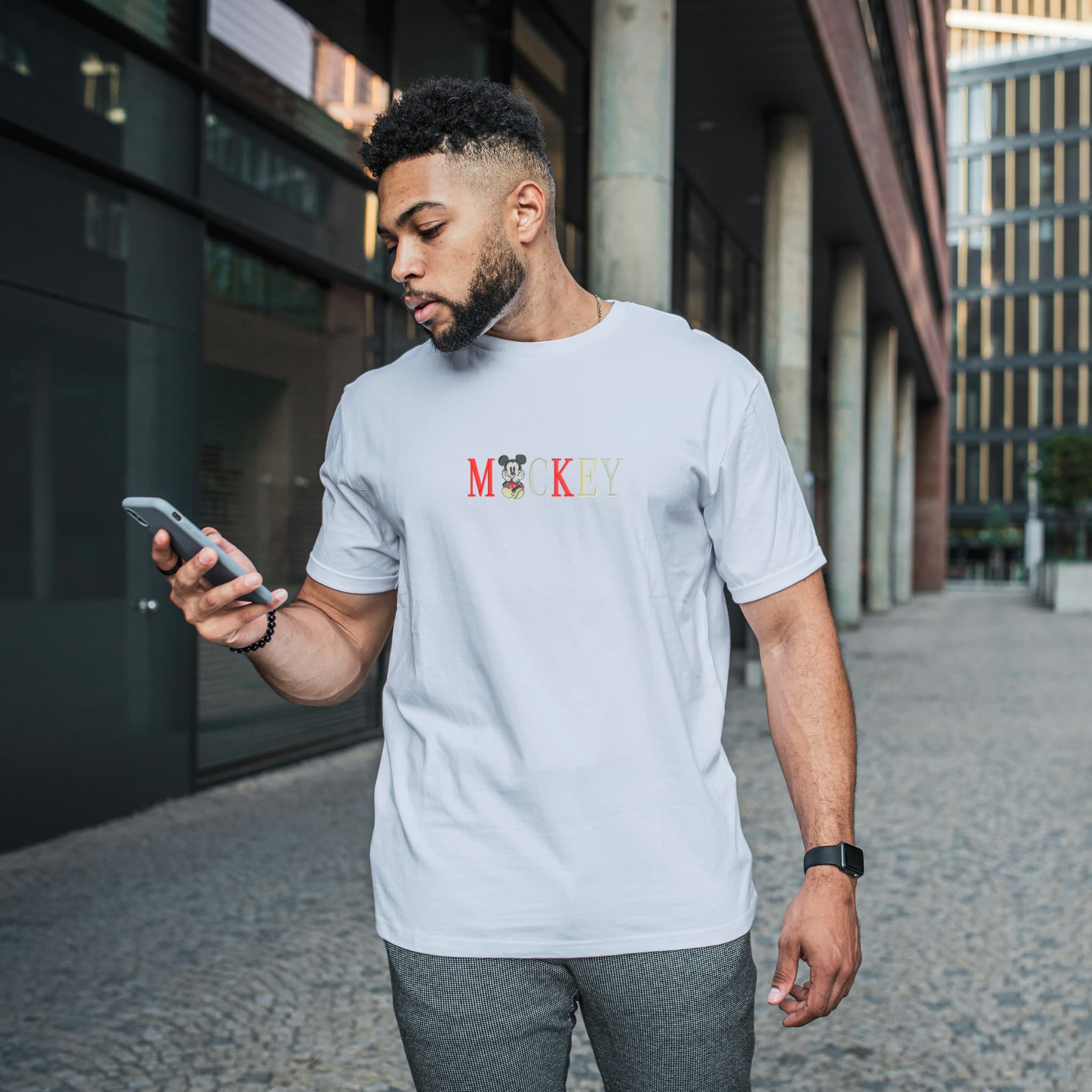 Unisex Embroidered T-Shirt 100% Cotton - Comfortable - Mickey Lettering Design