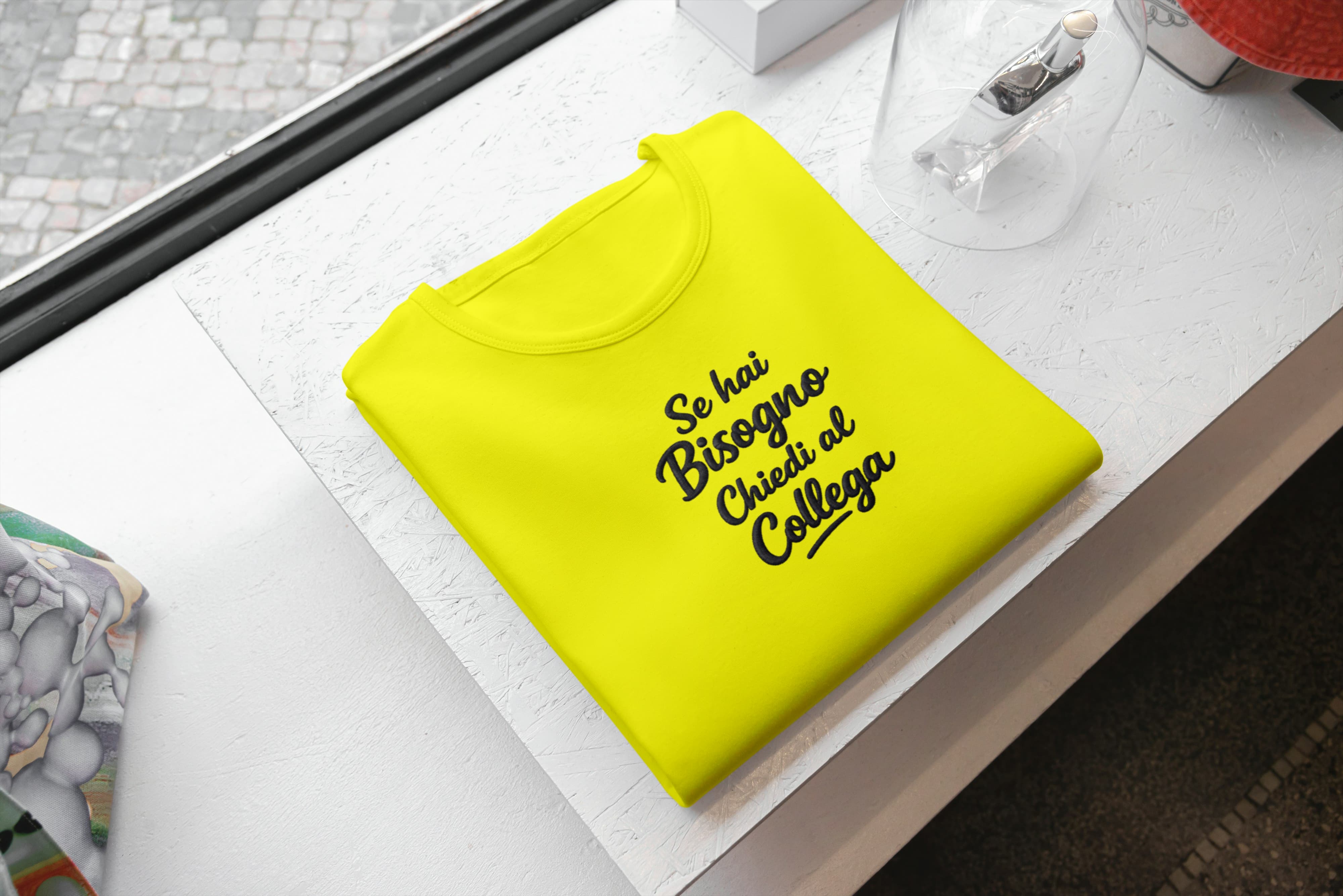 T-Shirt Unisex Ricamata 100% Cotone – Confortevole – Design Se hai Bisogno Chiedi al Collega-Biiply