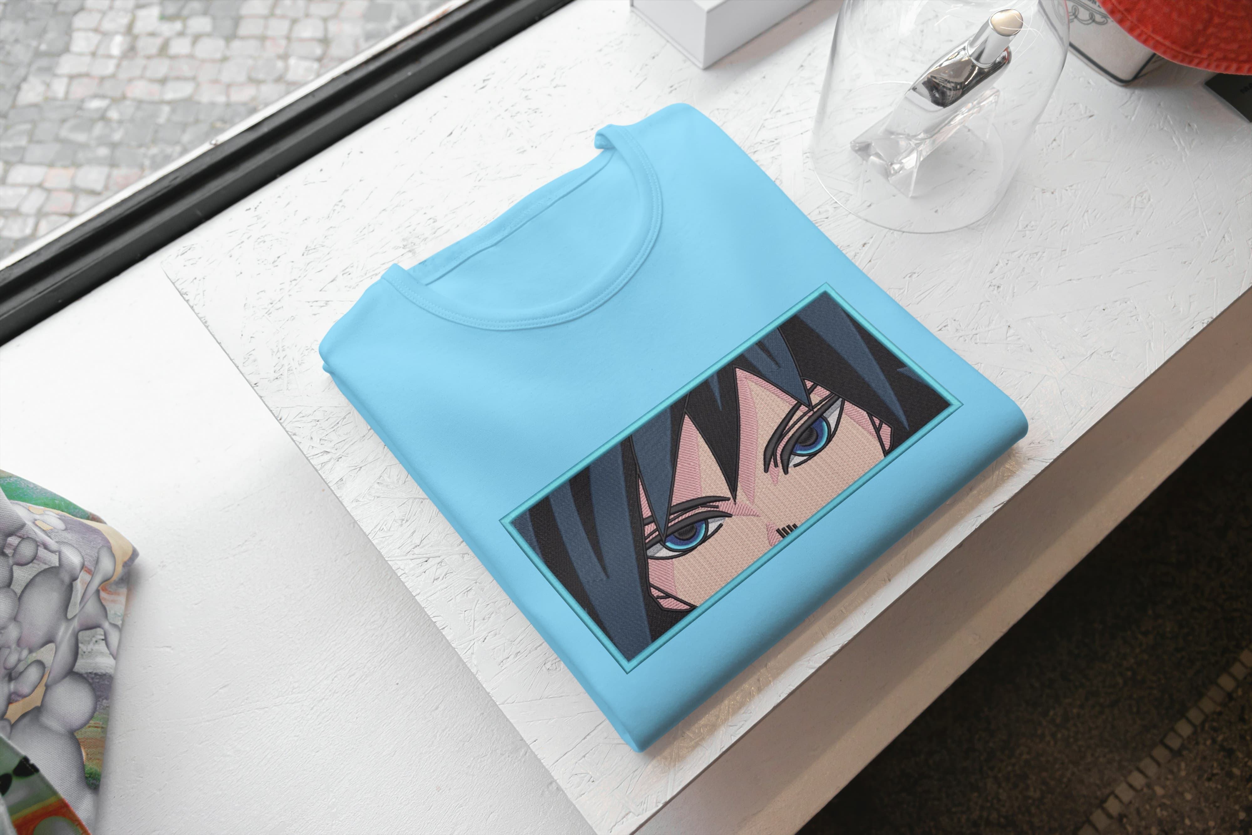 T-Shirt Unisex Ricamata 100% Cotone – Confortevole – Design Sguardo Personaggio anime Giyu Tomioka-Biiply